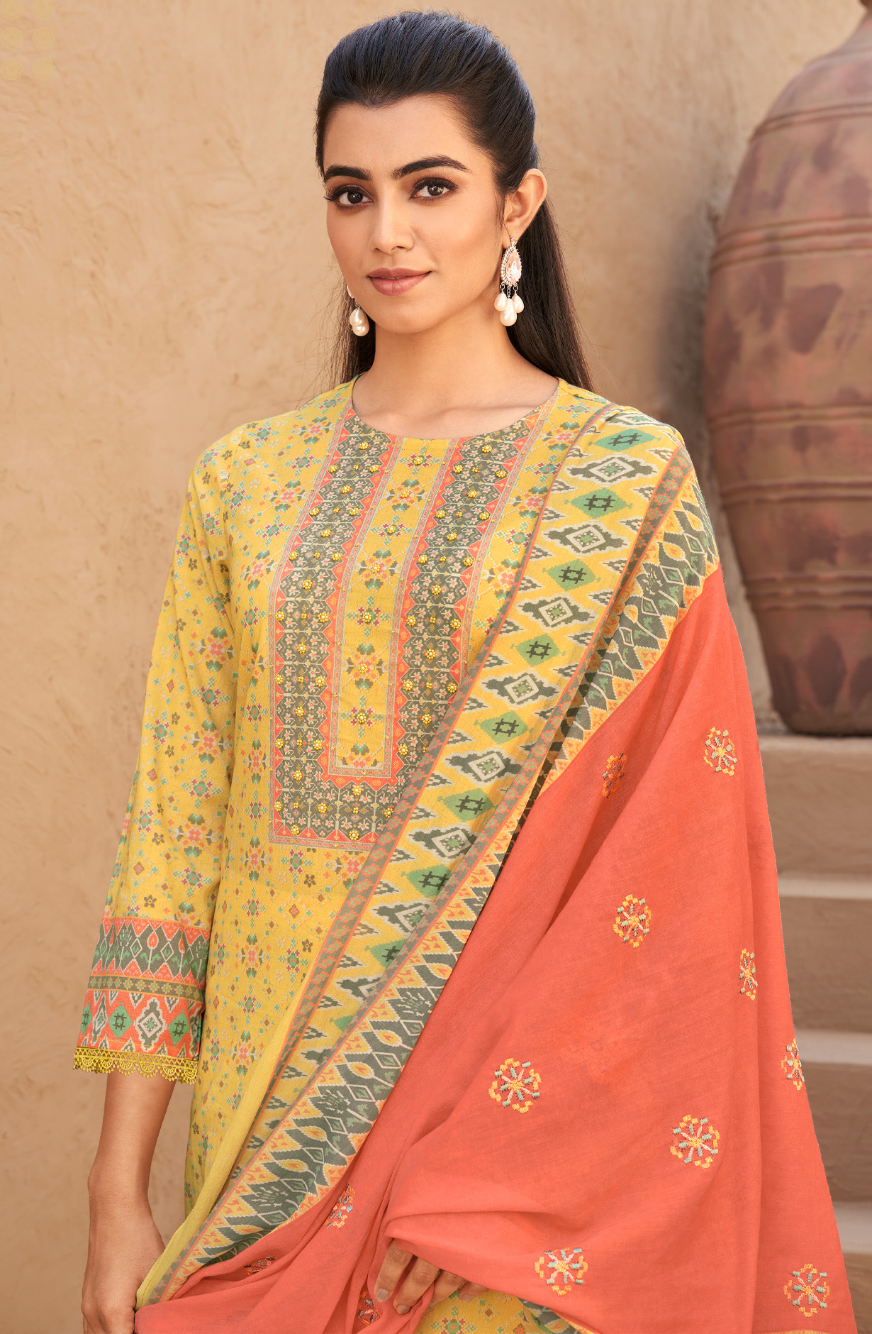 Mustard Yellow Cotton Lawn Digital Printed Unstitched Salwar Kameez - PAT782