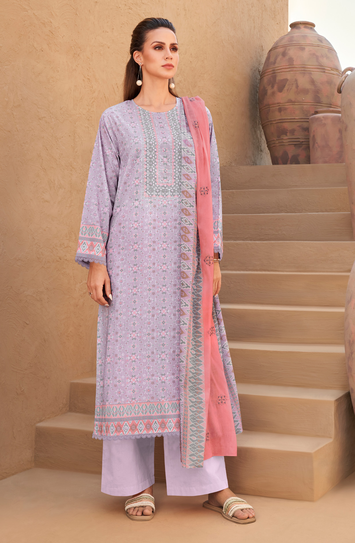 Lavender Cotton Lawn Digital Printed Unstitched Salwar Kameez - PAT785