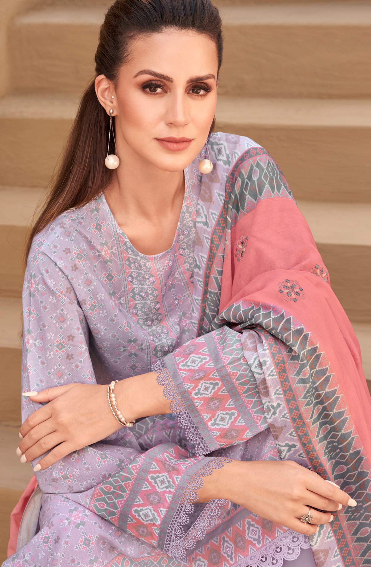 Lavender Cotton Lawn Digital Printed Unstitched Salwar Kameez - PAT785