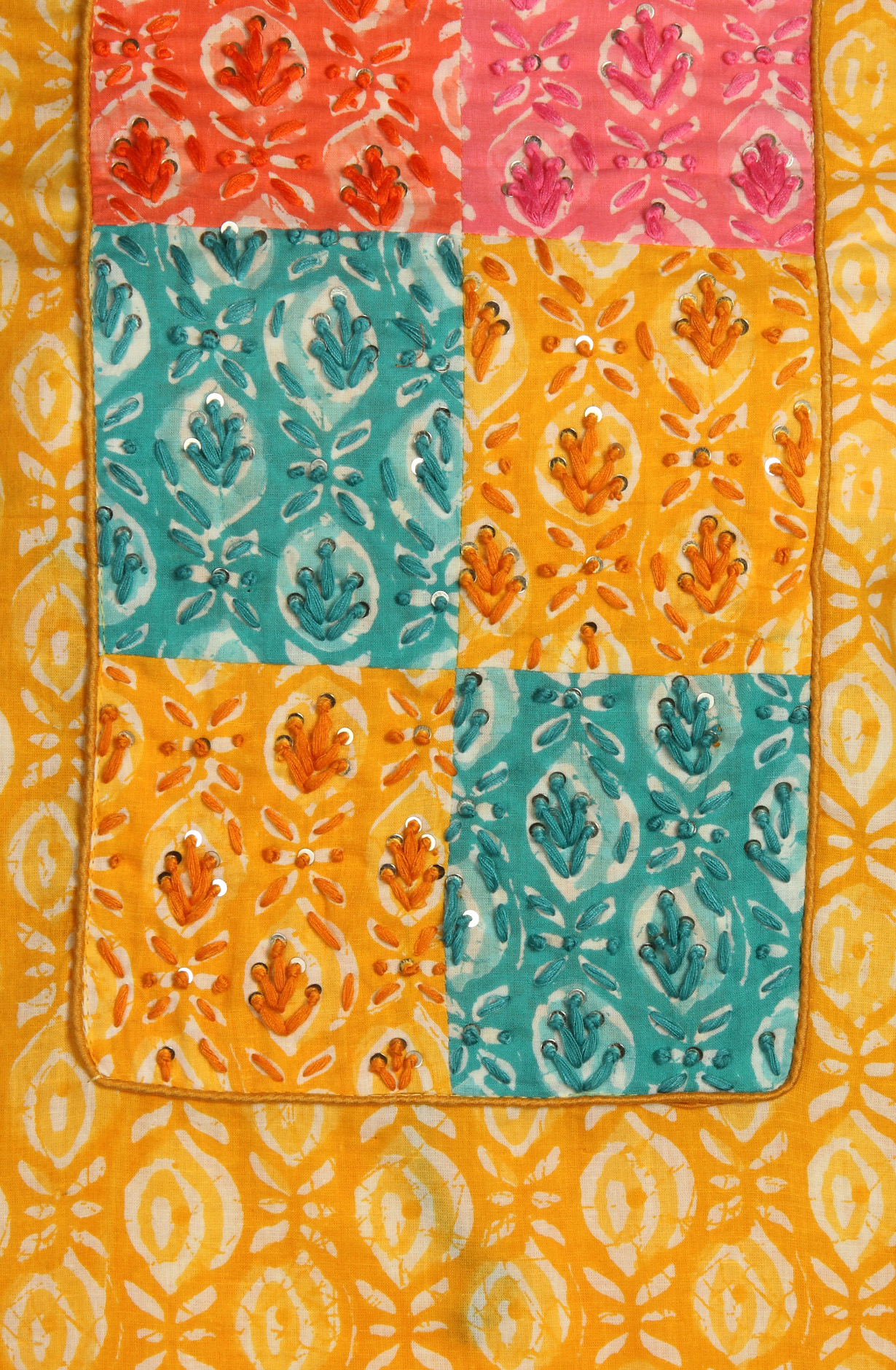 Yellow Cotton Printed Unstitched Dress Material with Chiffon Dupatta - PETCHWORK-2A