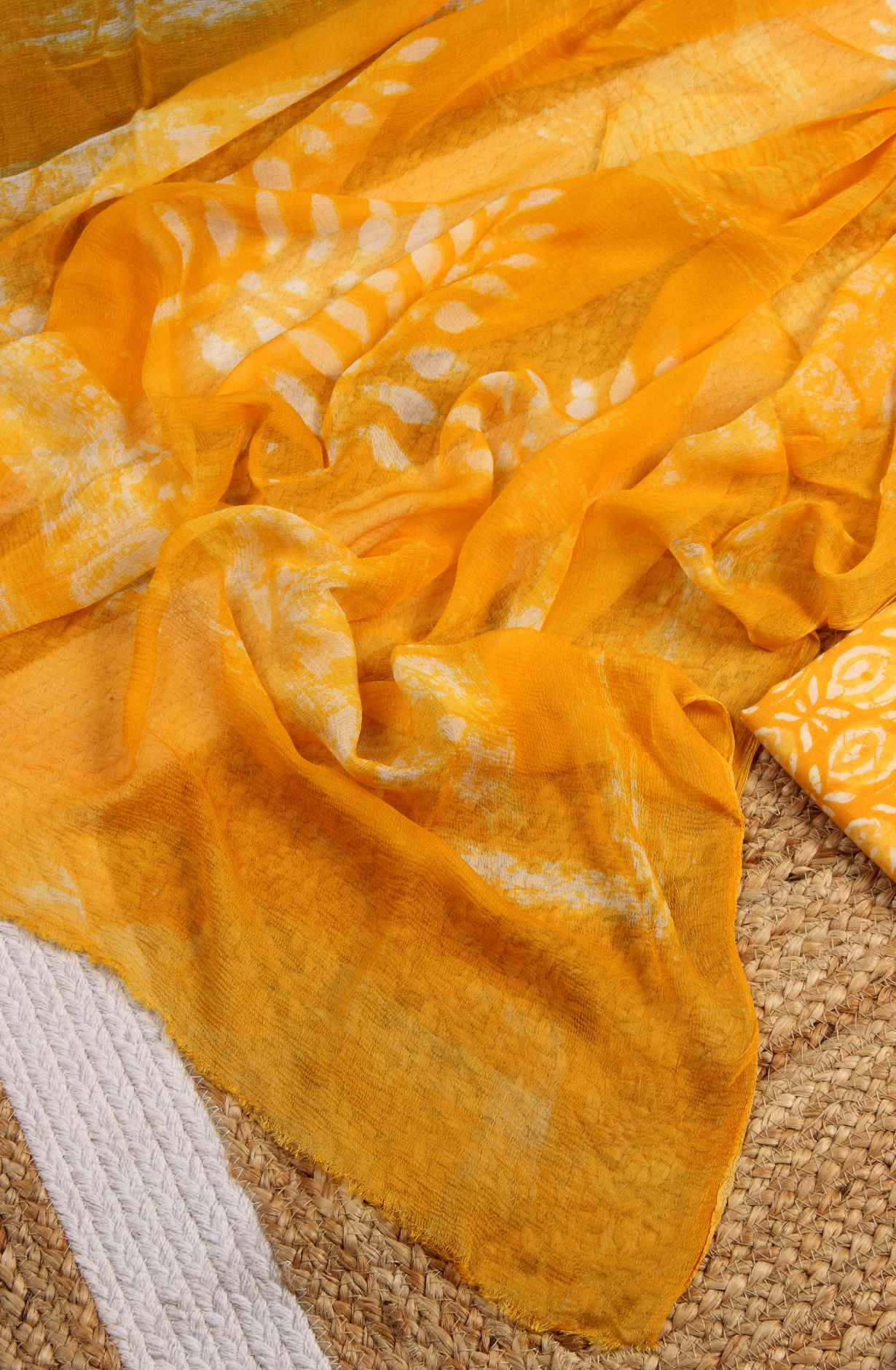 Yellow Cotton Printed Unstitched Dress Material with Chiffon Dupatta - PETCHWORK-2A