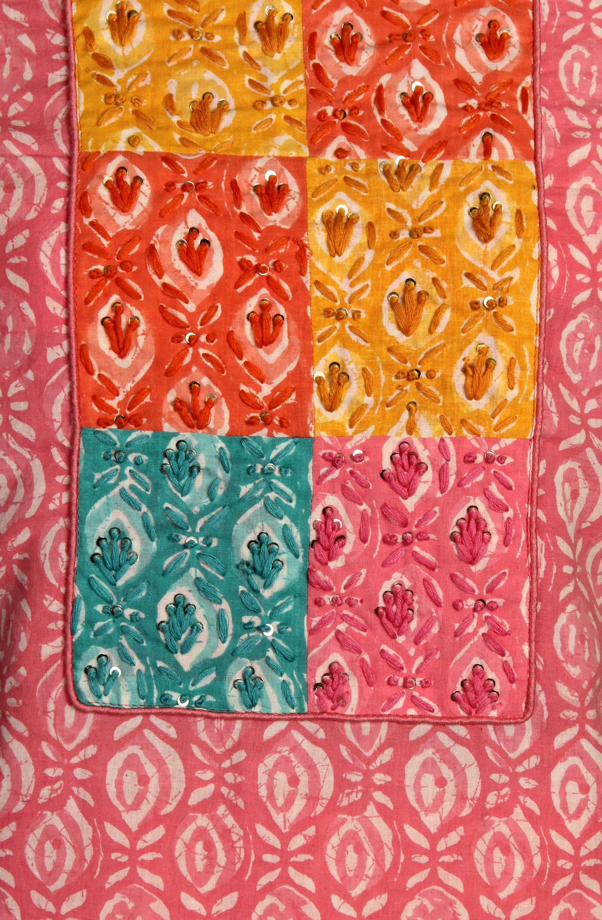 Pink Cotton Printed Unstitched Dress Material with Chiffon Dupatta - PETCHWORK-2D