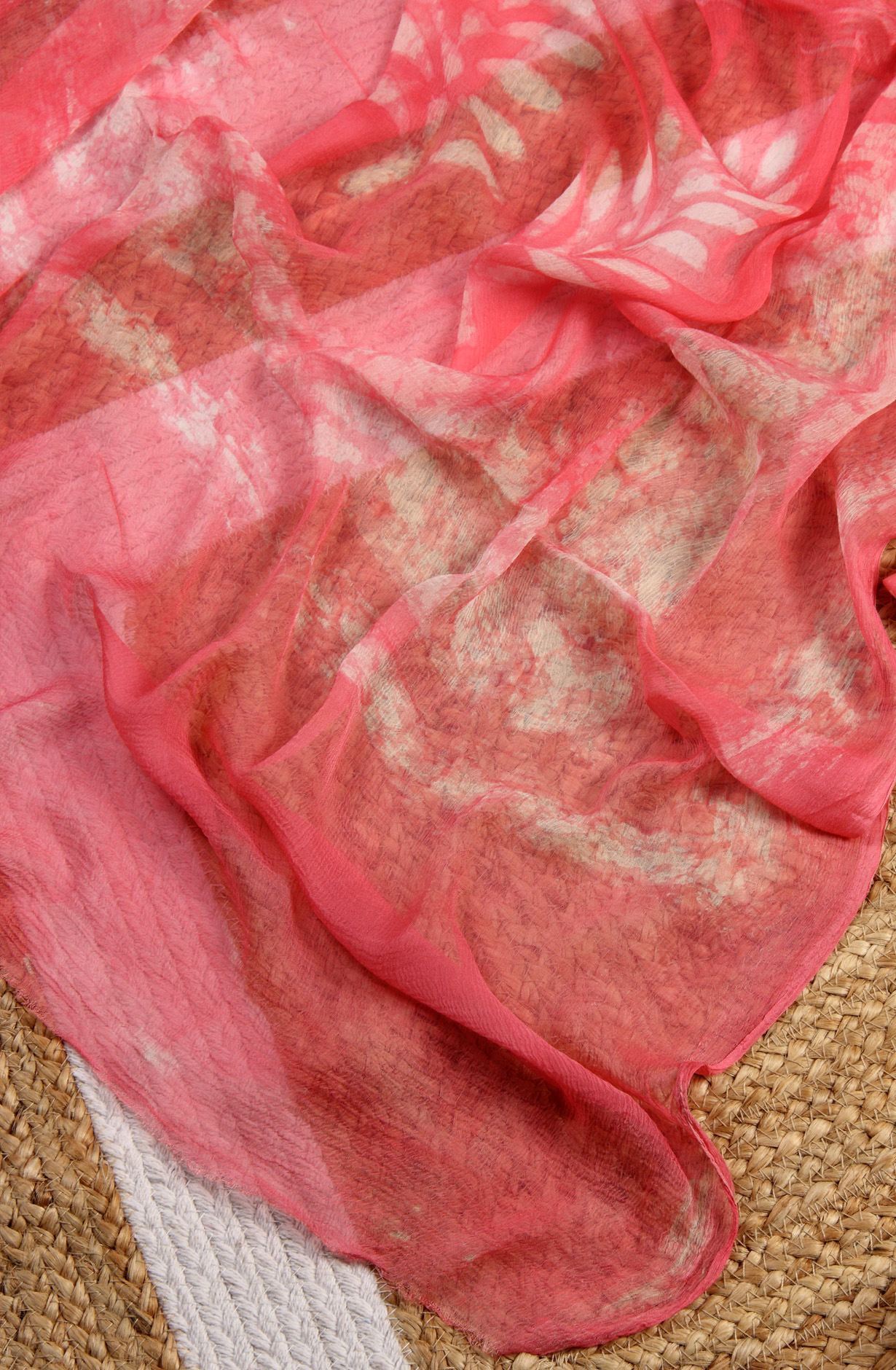 Pink Cotton Printed Unstitched Dress Material with Chiffon Dupatta - PETCHWORK-2D