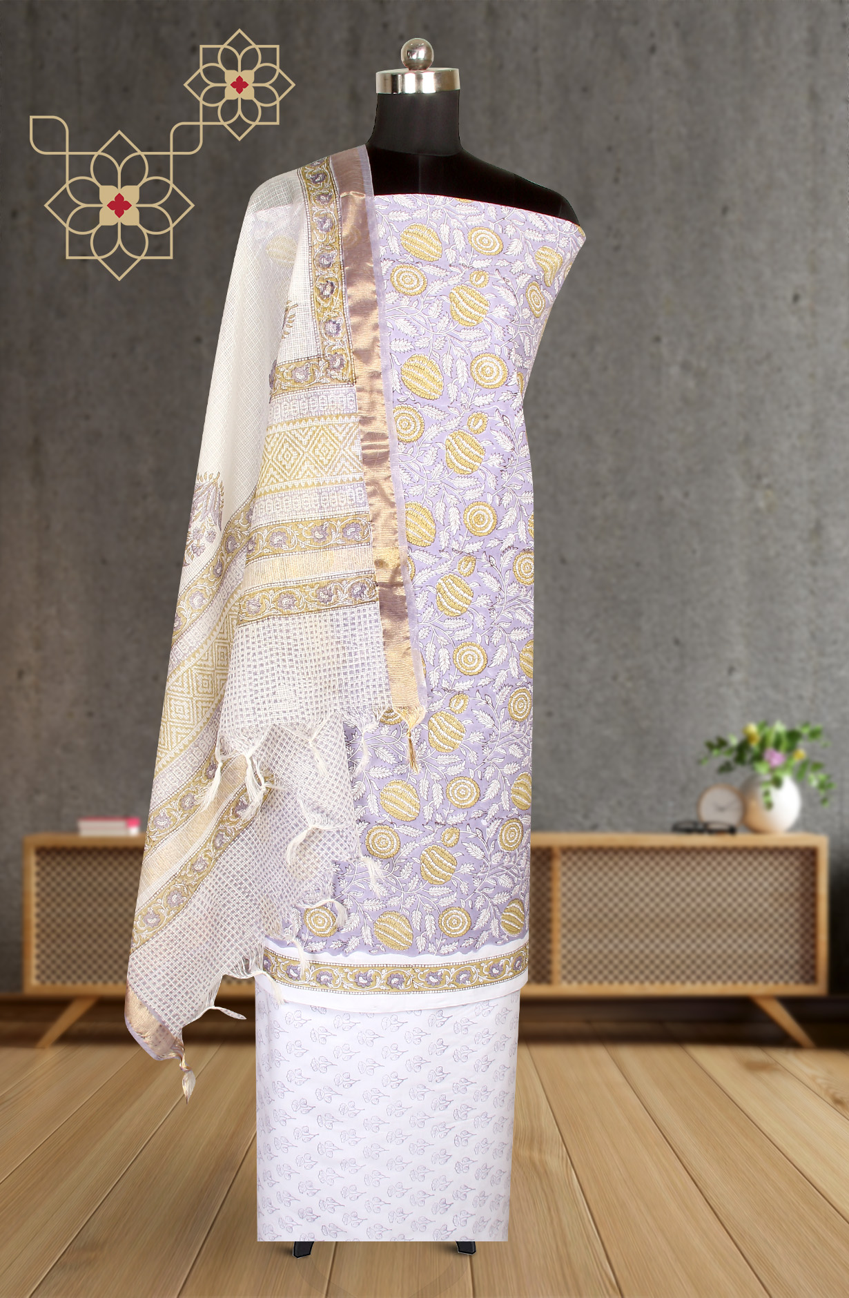 Purple Printed Unstitched Cotton Dress Material - PFSCOT1011-1B