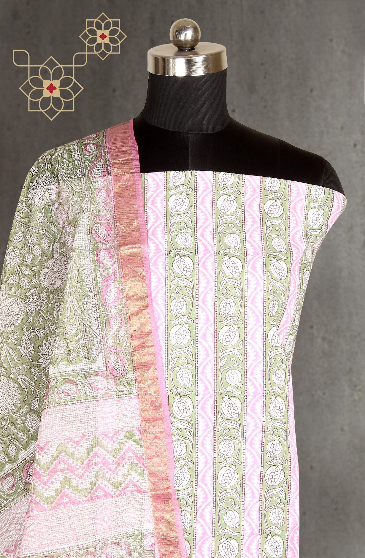 Baby Pink Printed Unstitched Cotton Dress Material - PFSCOT1011-2B