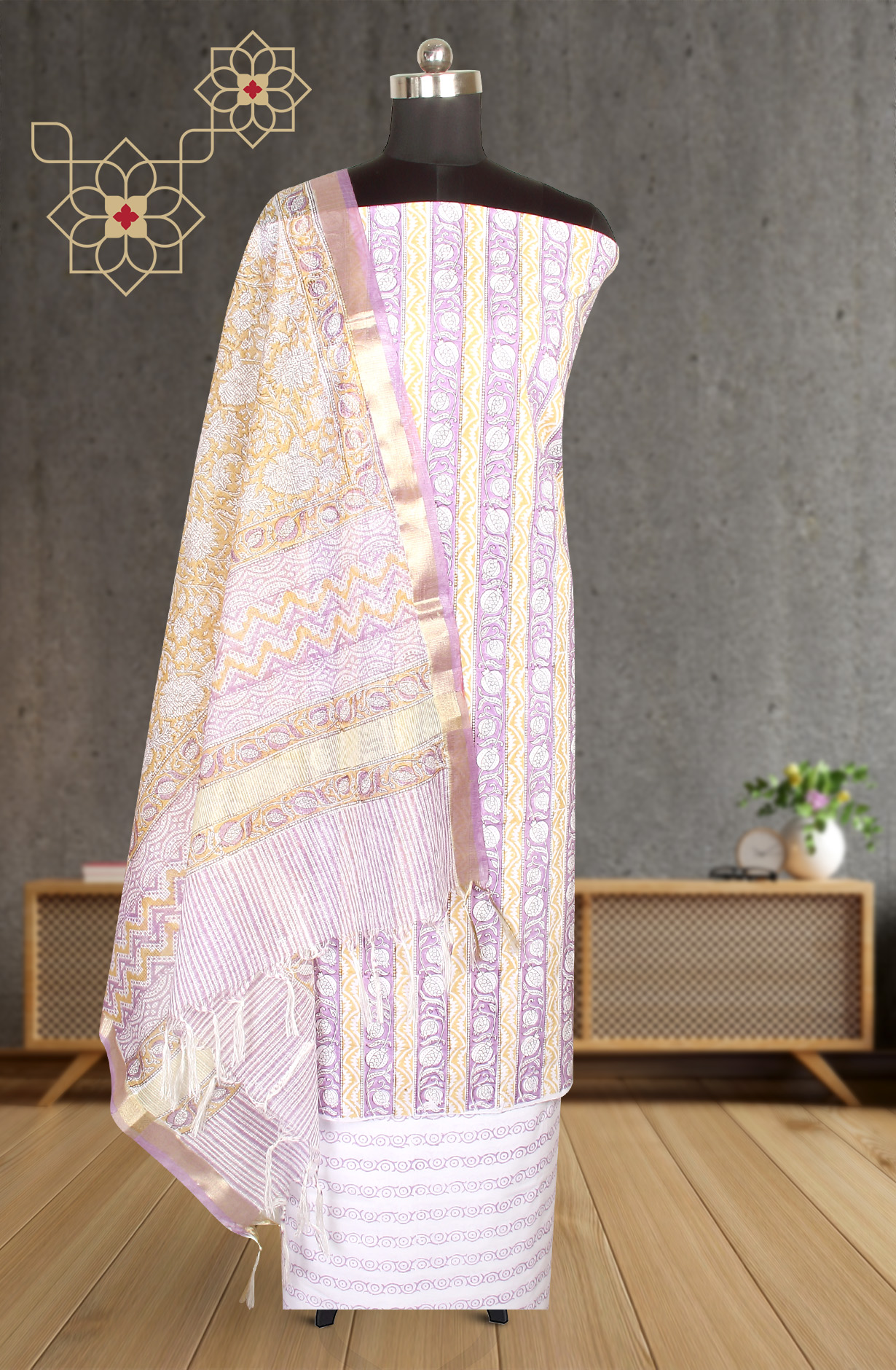 Purple Printed Unstitched Cotton Dress Material - PFSCOT1011-2C