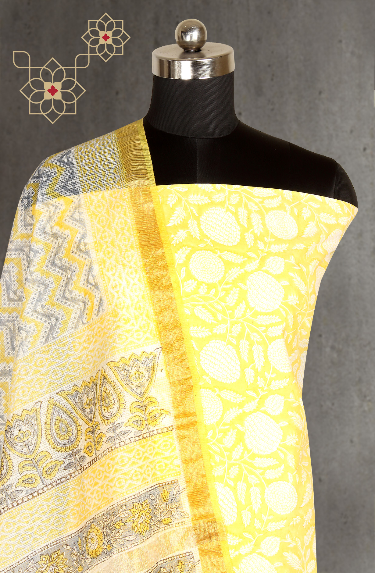 Yellow Printed Unstitched Cotton Dress Material - PFSCOT1011-4A
