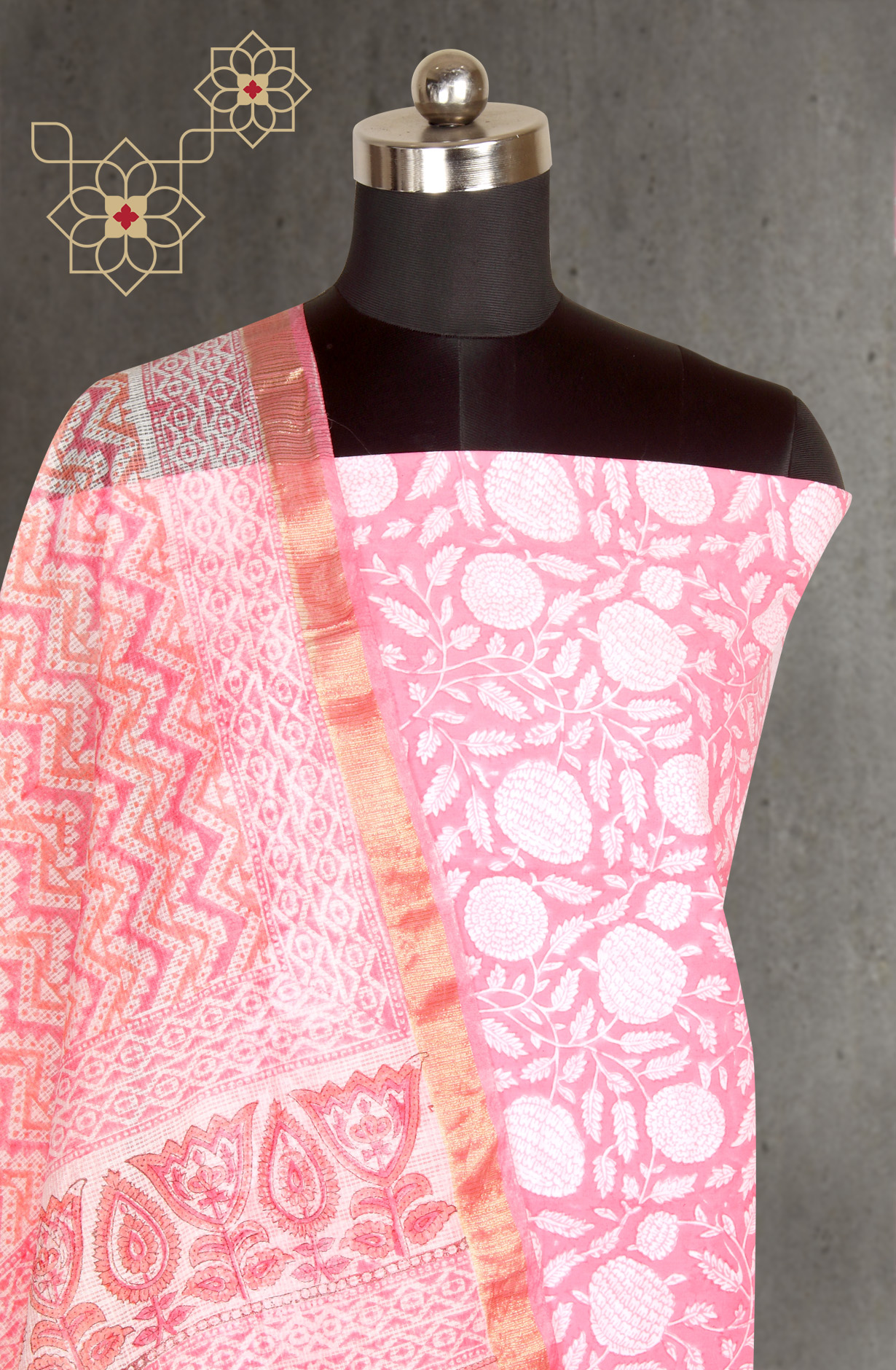 Pink Printed Unstitched Cotton Dress Material - PFSCOT1011-4C