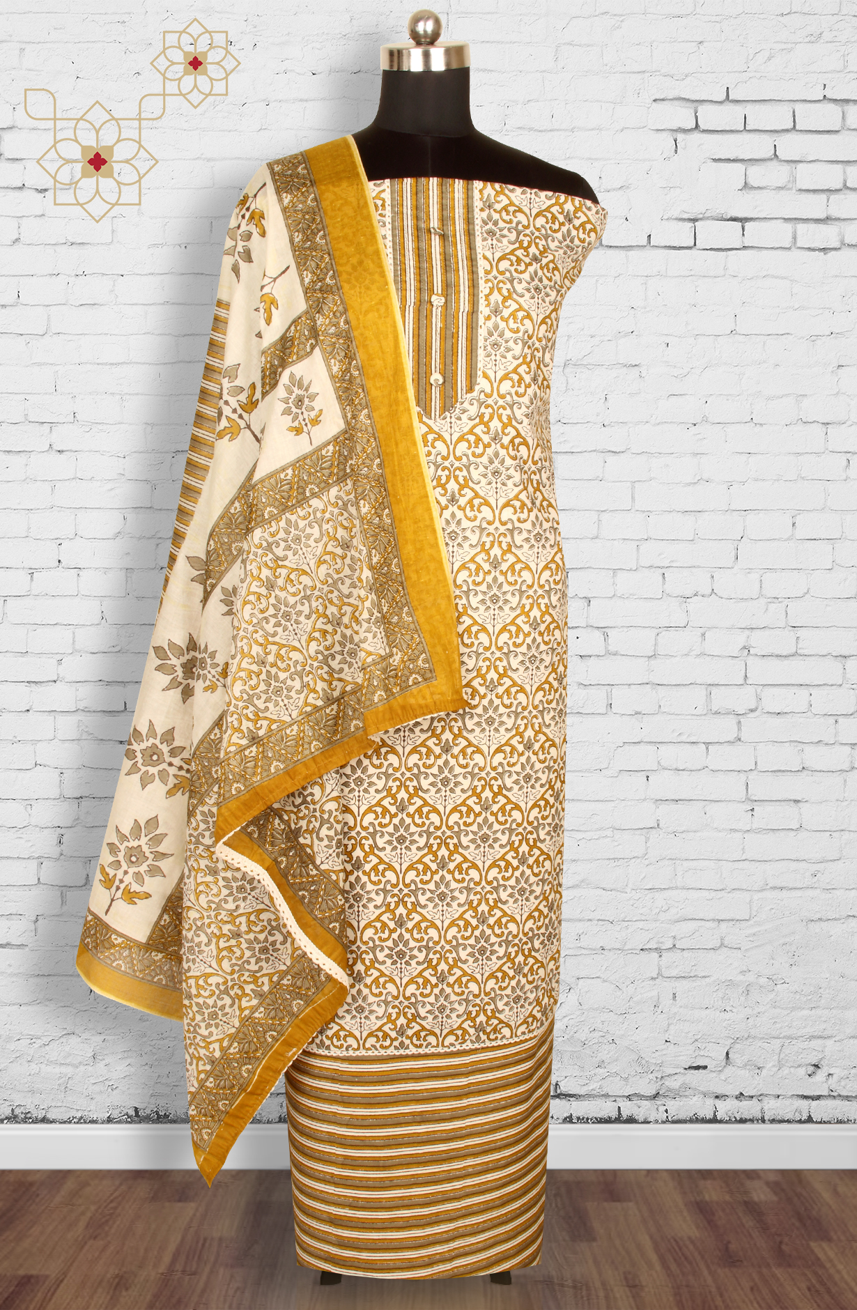Mehndi Cotton Unstitched Printed Salwar Dress Material - PFSCOT1206-1A
