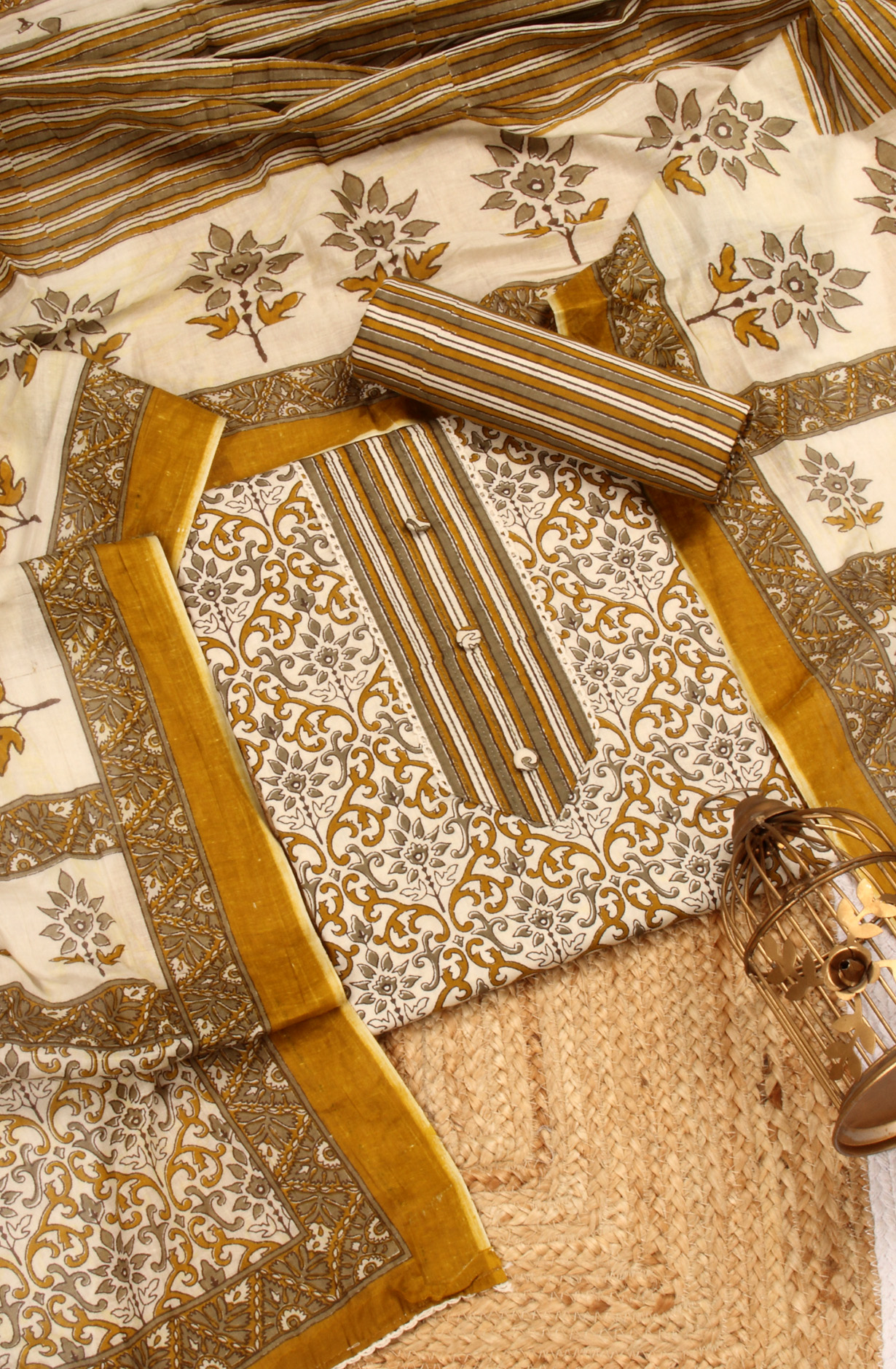 Mehndi Cotton Unstitched Printed Salwar Dress Material - PFSCOT1206-1A