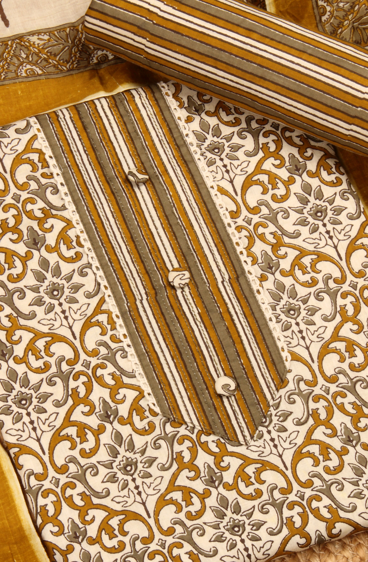 Mehndi Cotton Unstitched Printed Salwar Dress Material - PFSCOT1206-1A