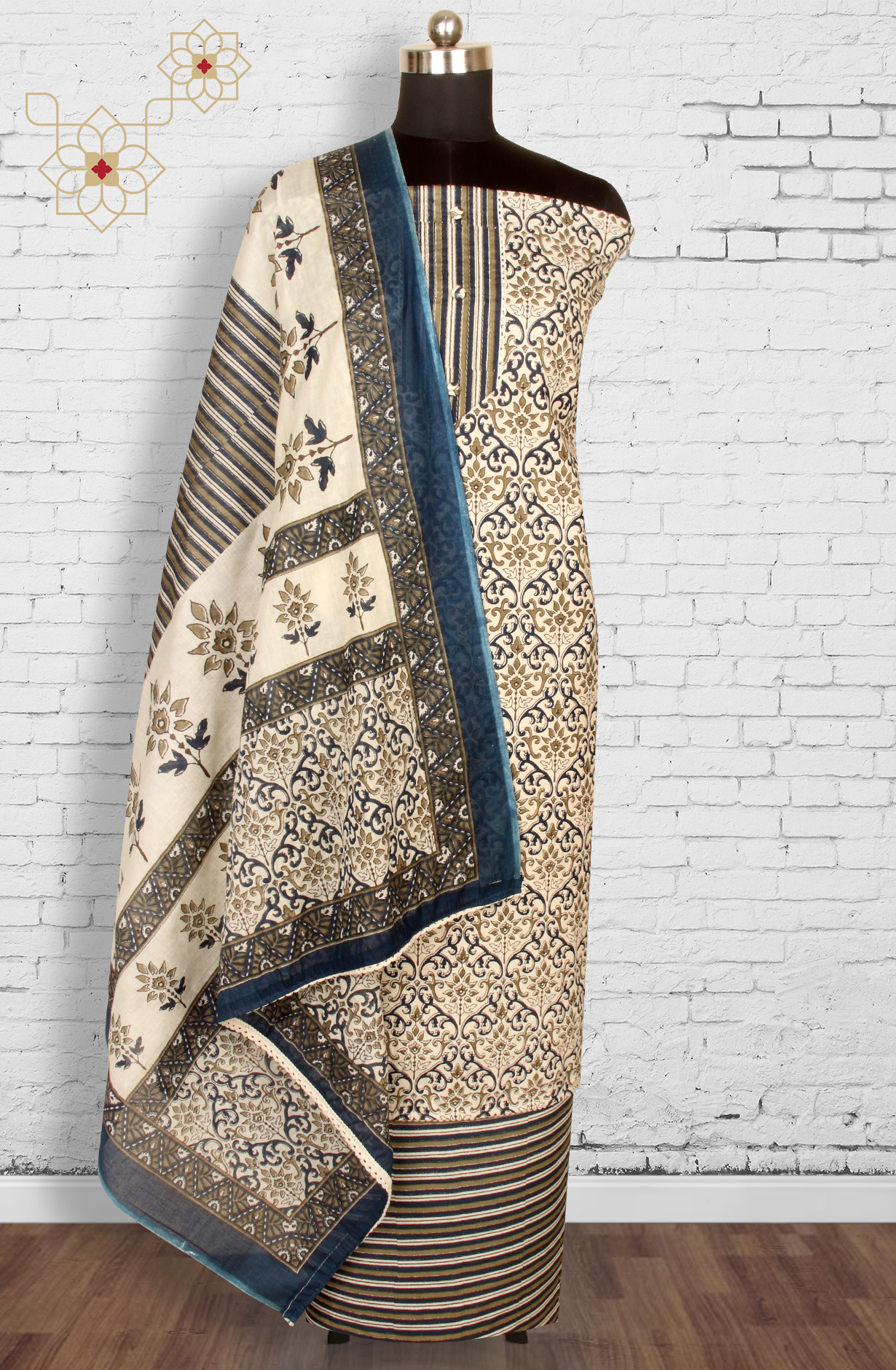 Blue Cotton Unstitched Printed Salwar Dress Material - PFSCOT1206-1C