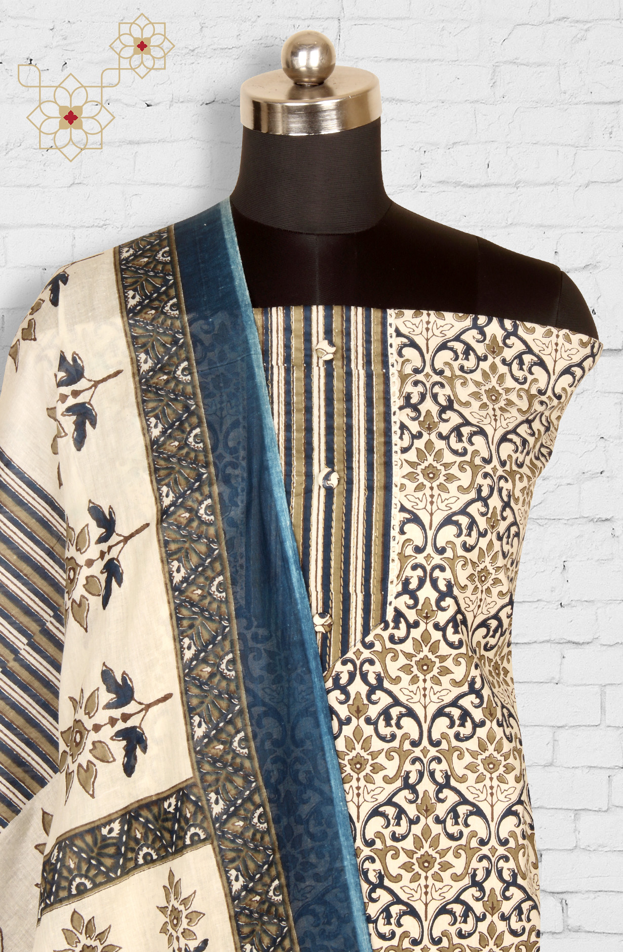 Blue Cotton Unstitched Printed Salwar Dress Material - PFSCOT1206-1C