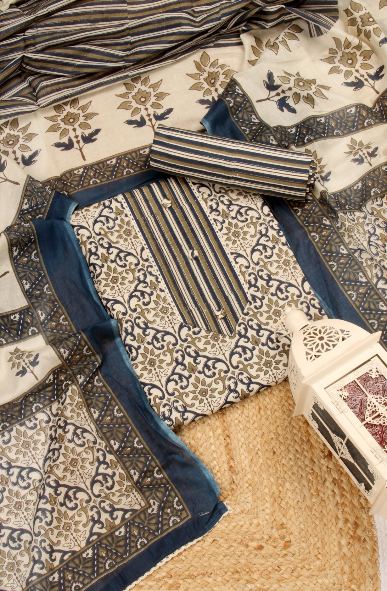 Blue Cotton Unstitched Printed Salwar Dress Material - PFSCOT1206-1C