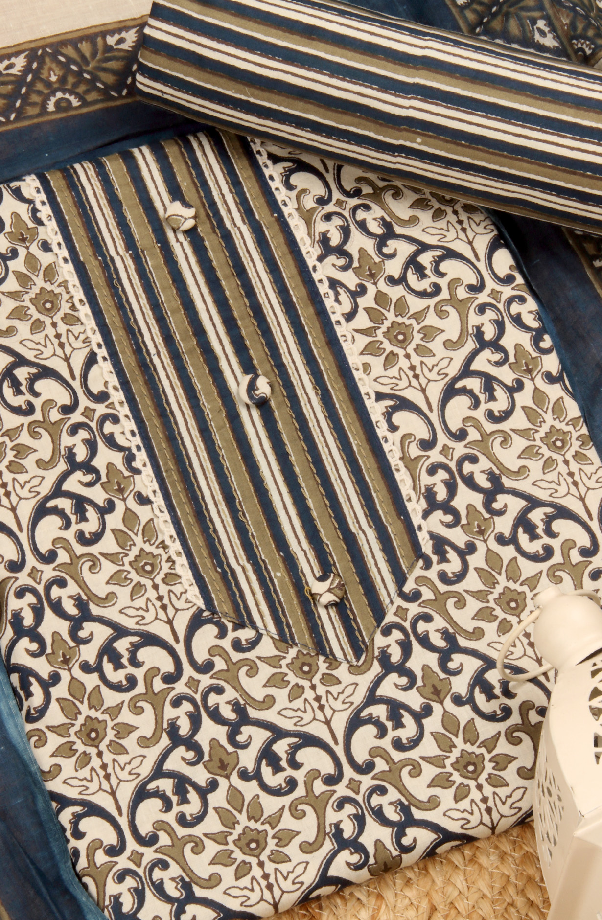 Blue Cotton Unstitched Printed Salwar Dress Material - PFSCOT1206-1C