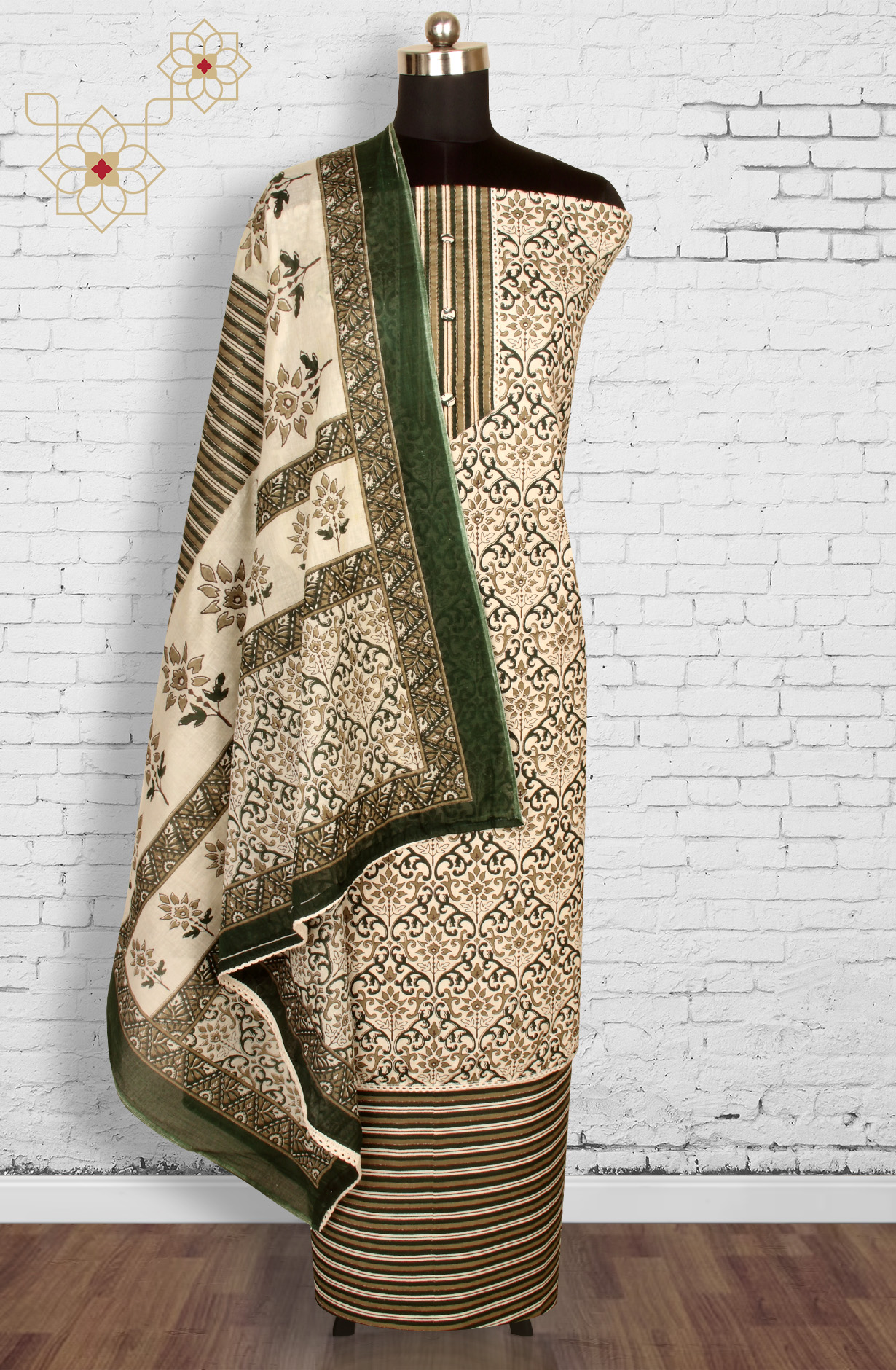 Bottle Green Cotton Unstitched Printed Salwar Dress Material - PFSCOT1206-1D