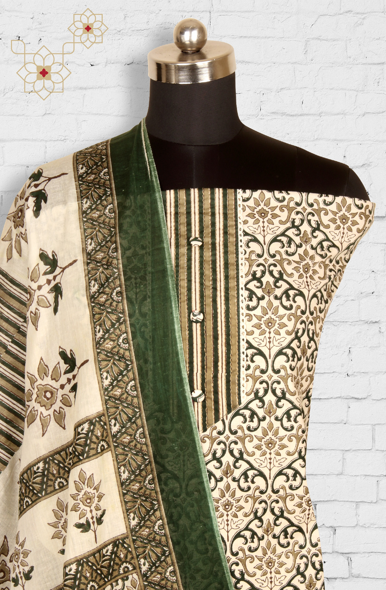 Bottle Green Cotton Unstitched Printed Salwar Dress Material - PFSCOT1206-1D