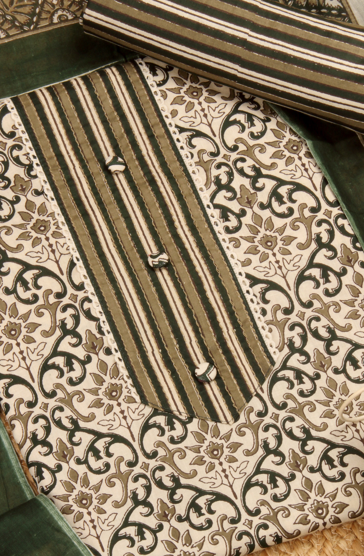 Bottle Green Cotton Unstitched Printed Salwar Dress Material - PFSCOT1206-1D