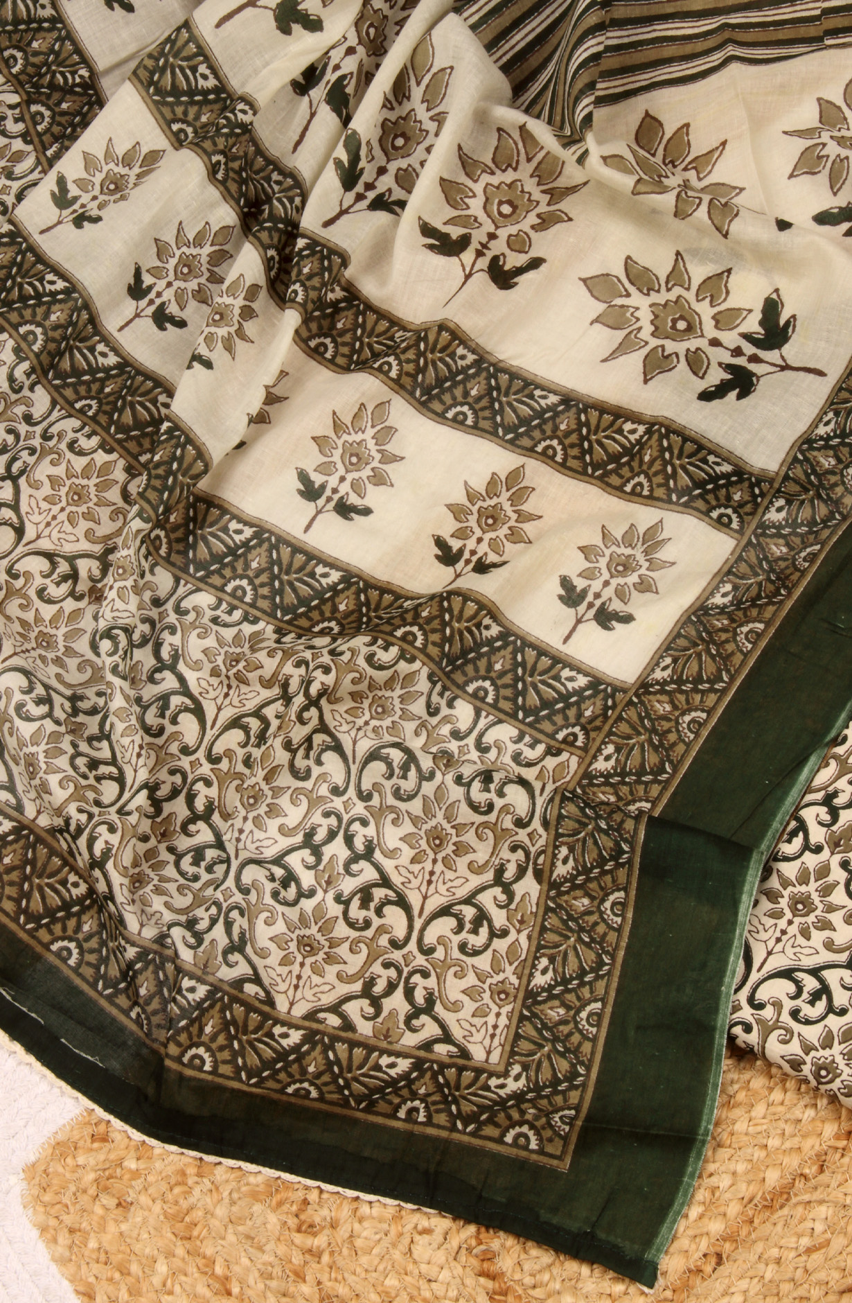 Bottle Green Cotton Unstitched Printed Salwar Dress Material - PFSCOT1206-1D