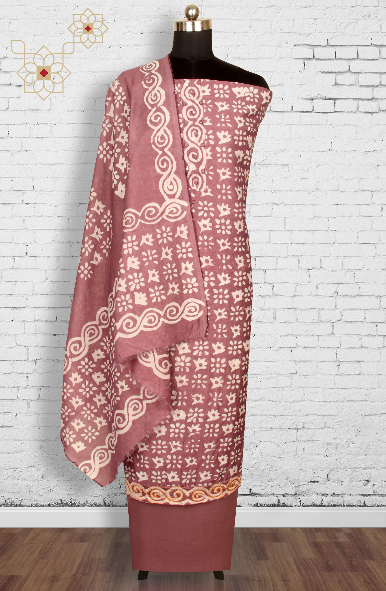 Mauve Chanderi Cotton Unstitched Printed Salwar Dress Material - PFSCOT1209A