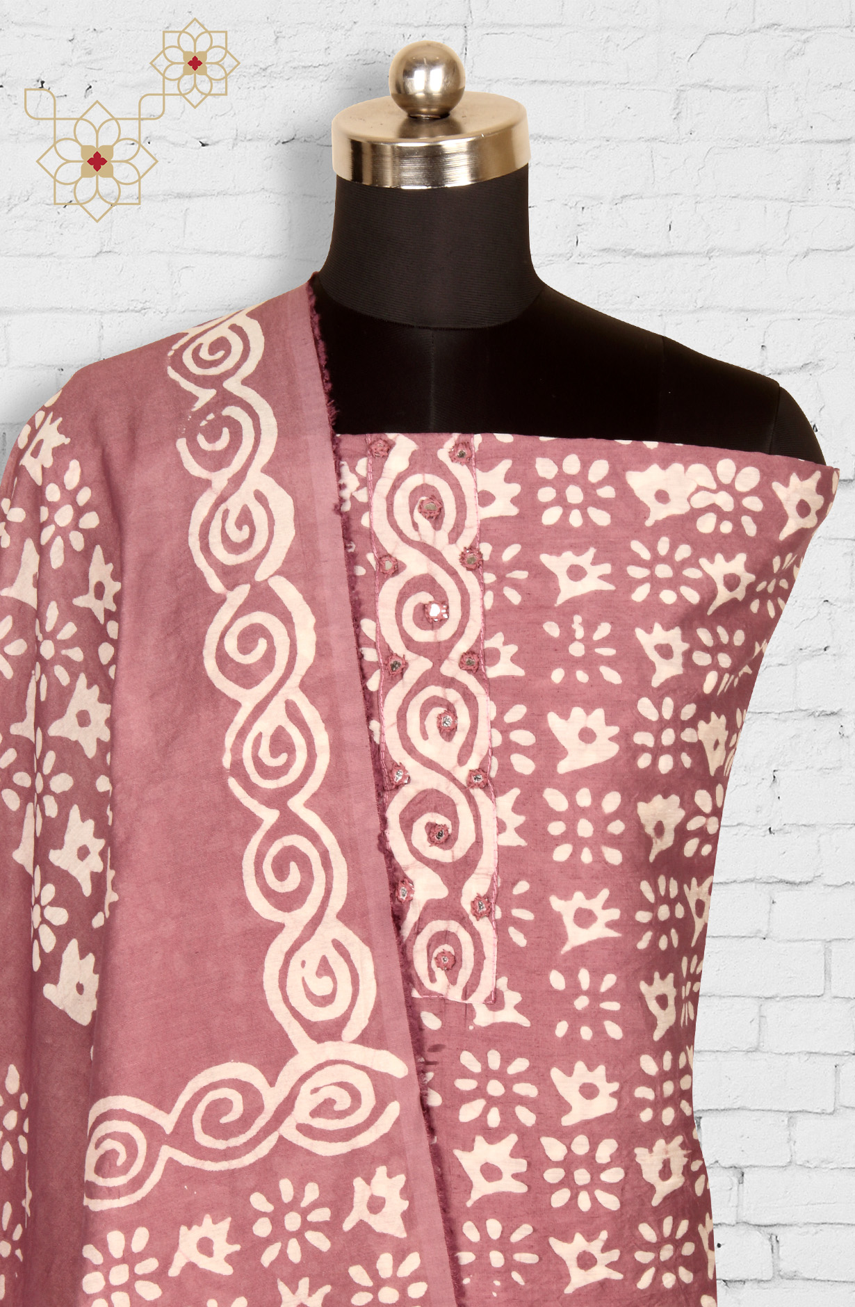 Mauve Chanderi Cotton Unstitched Printed Salwar Dress Material - PFSCOT1209A