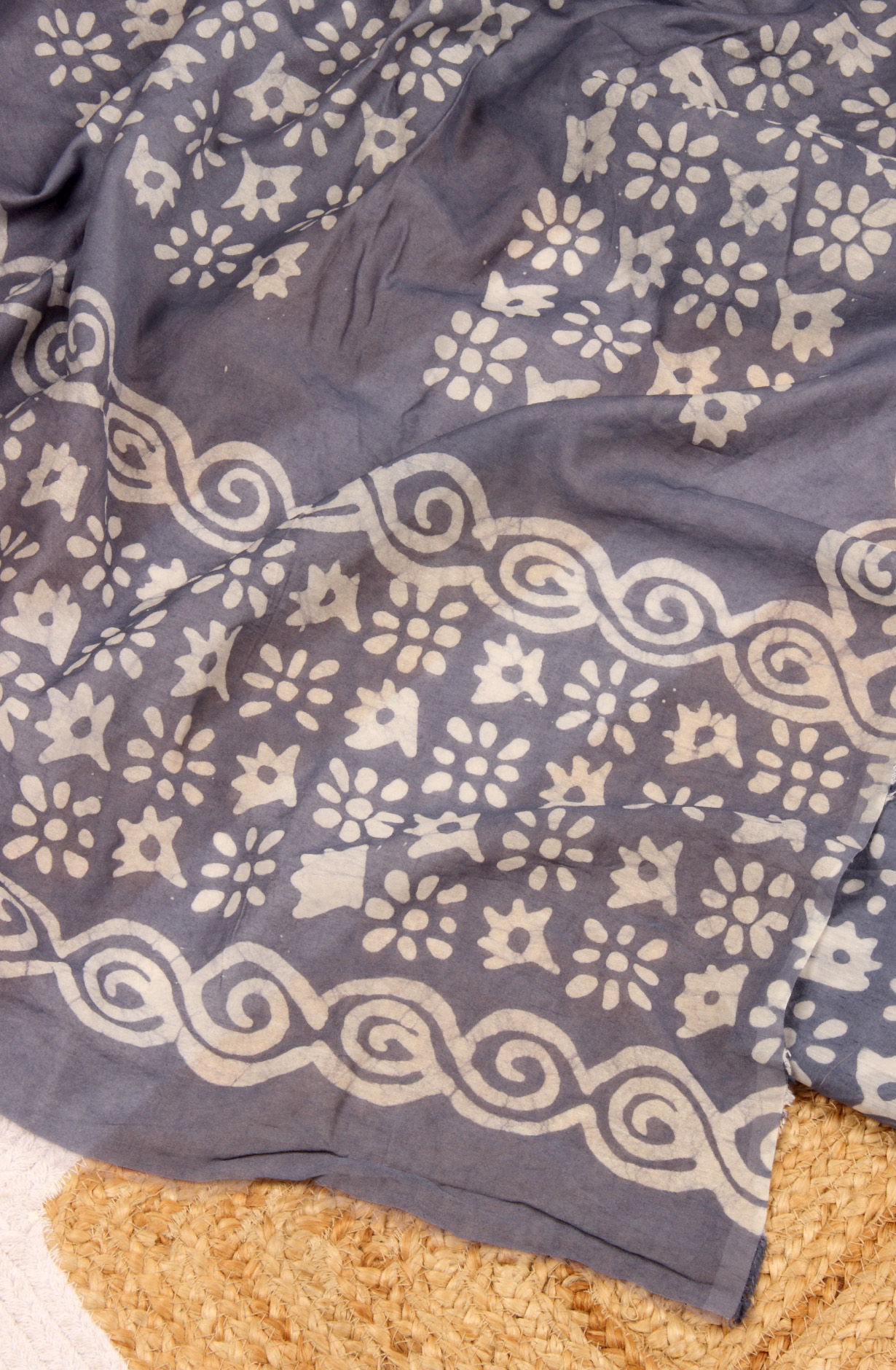 Grey Chanderi Cotton Unstitched Printed Salwar Dress Material - PFSCOT1209C