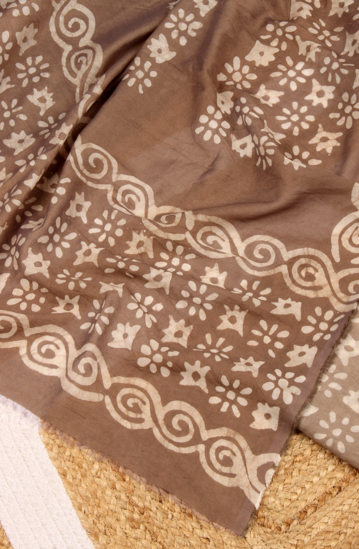 Beige Chanderi Cotton Unstitched Printed Salwar Dress Material - PFSCOT1209D