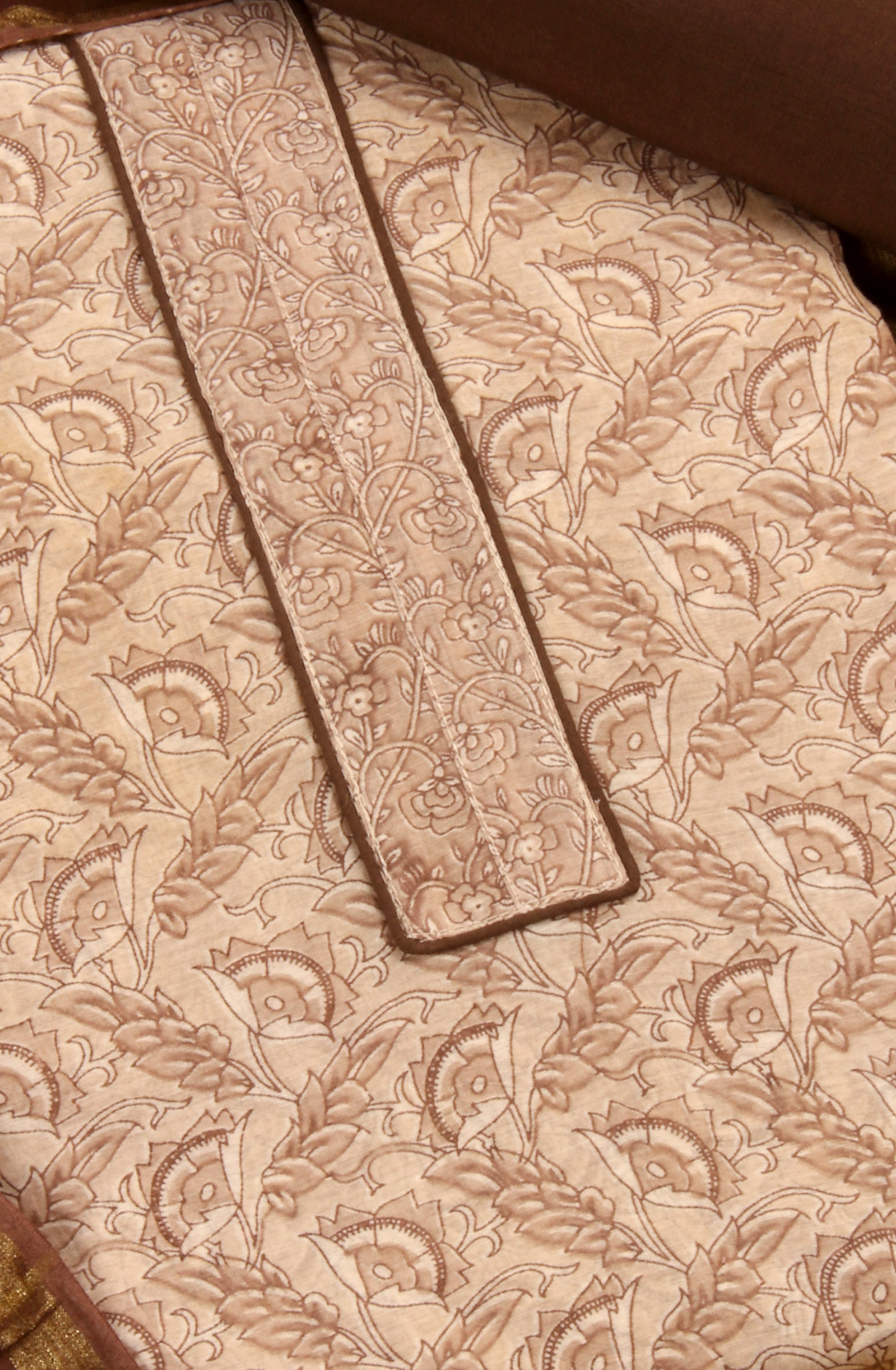 Beige Chanderi Unstitched Printed Salwar Dress Material - PFSCOT1210-1A