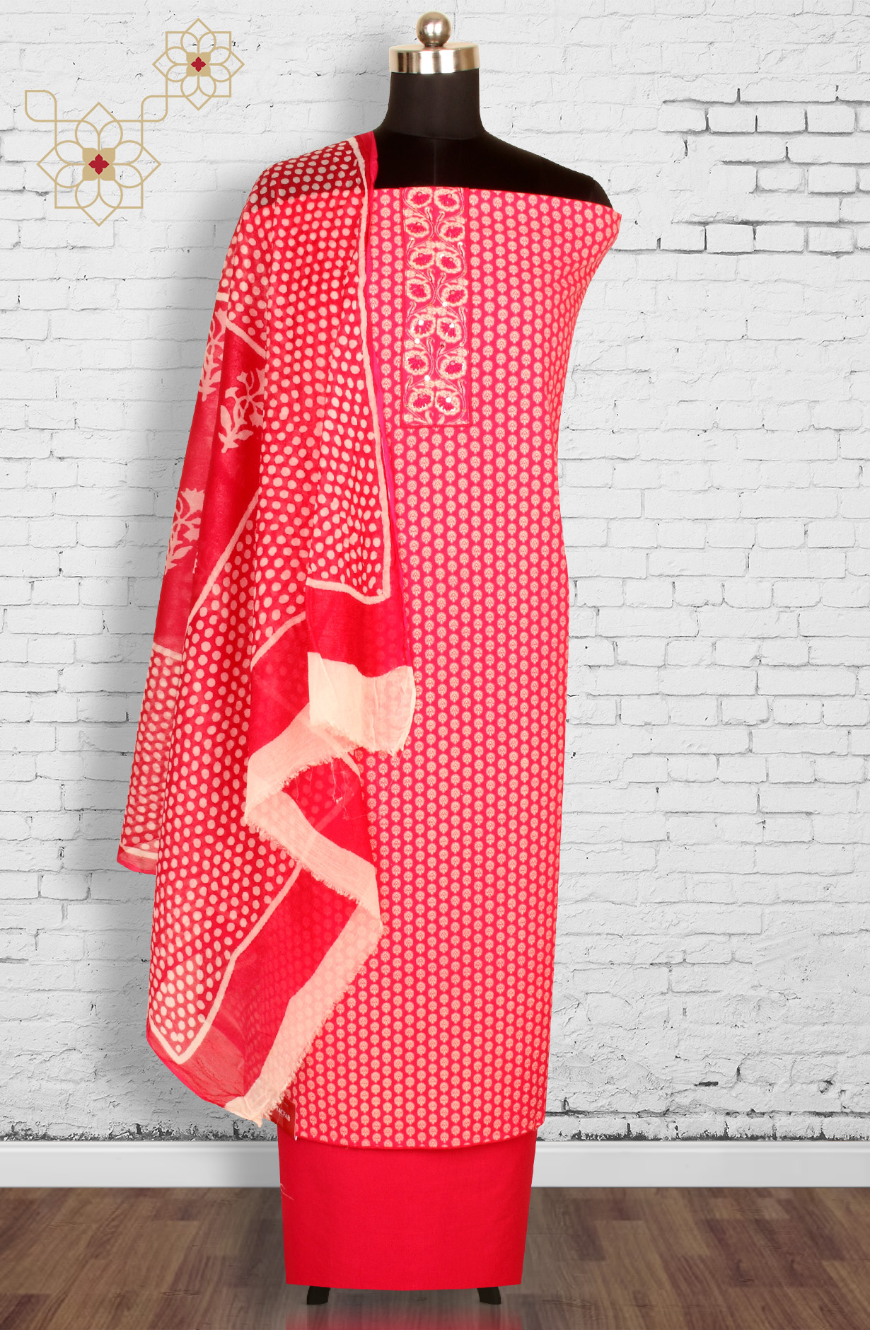 Pink Cotton Unstitched Printed Salwar Dress Material - PFSCOT1212-1A