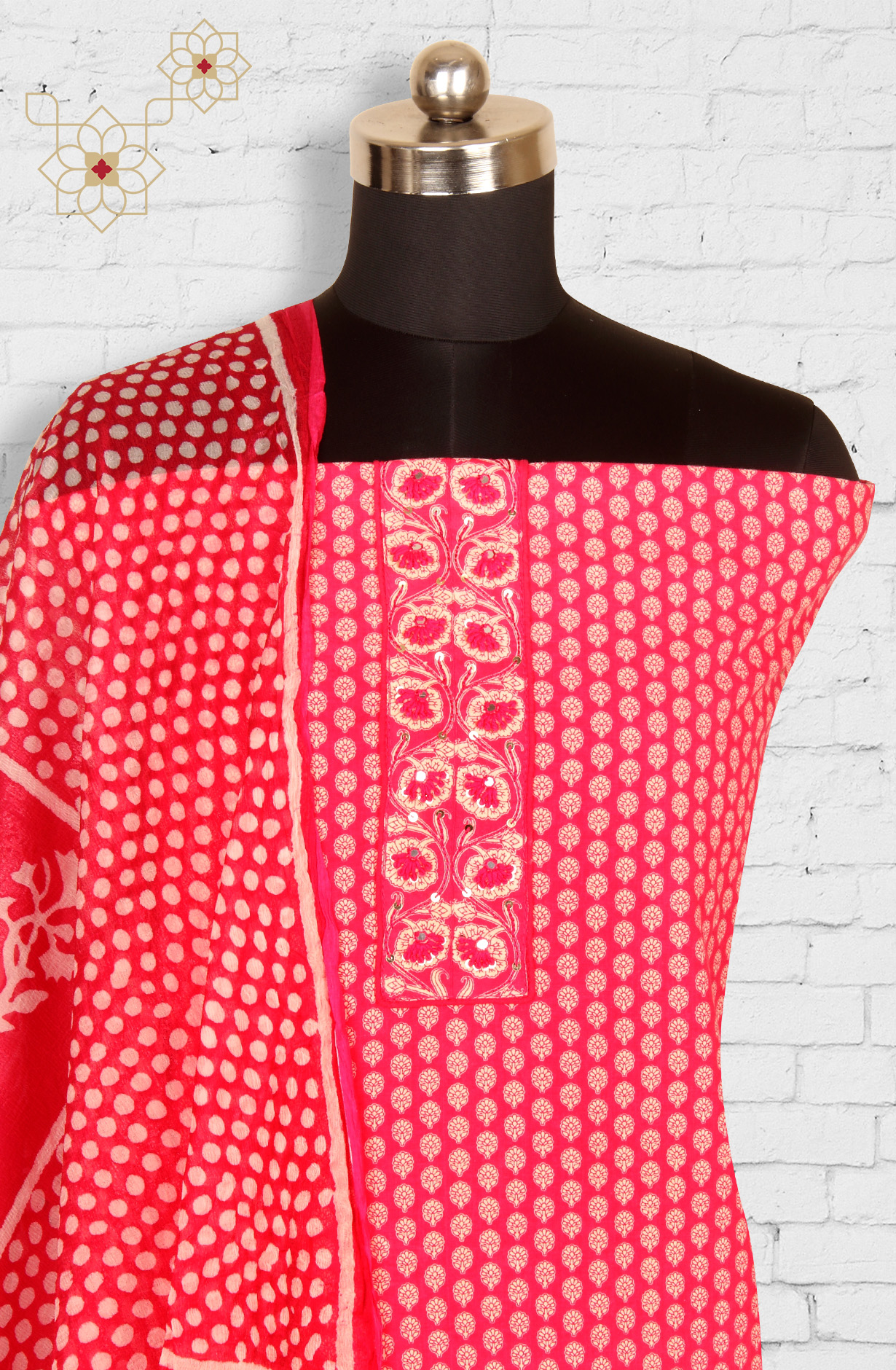 Pink Cotton Unstitched Printed Salwar Dress Material - PFSCOT1212-1A