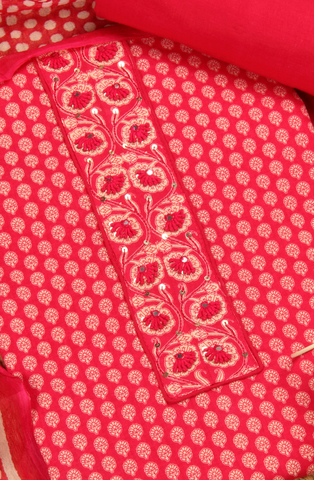 Pink Cotton Unstitched Printed Salwar Dress Material - PFSCOT1212-1A