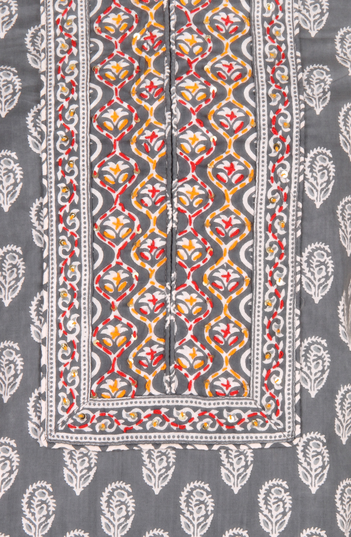 Grey Cotton Printed Salwar Suit with Dupatta - PFSCOT1213-1A