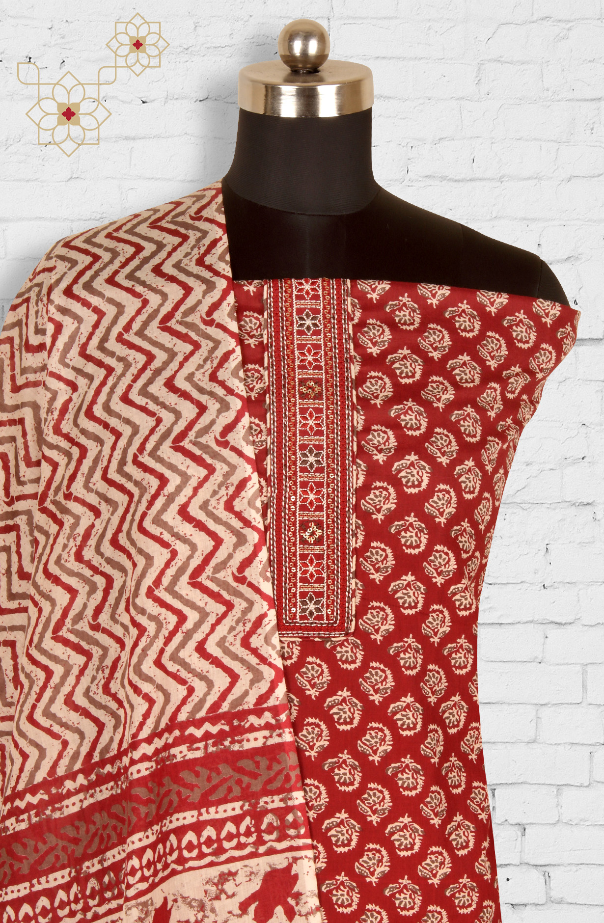 Maroon Cotton Printed Salwar Suit with Dupatta - PFSCOT1214-3A