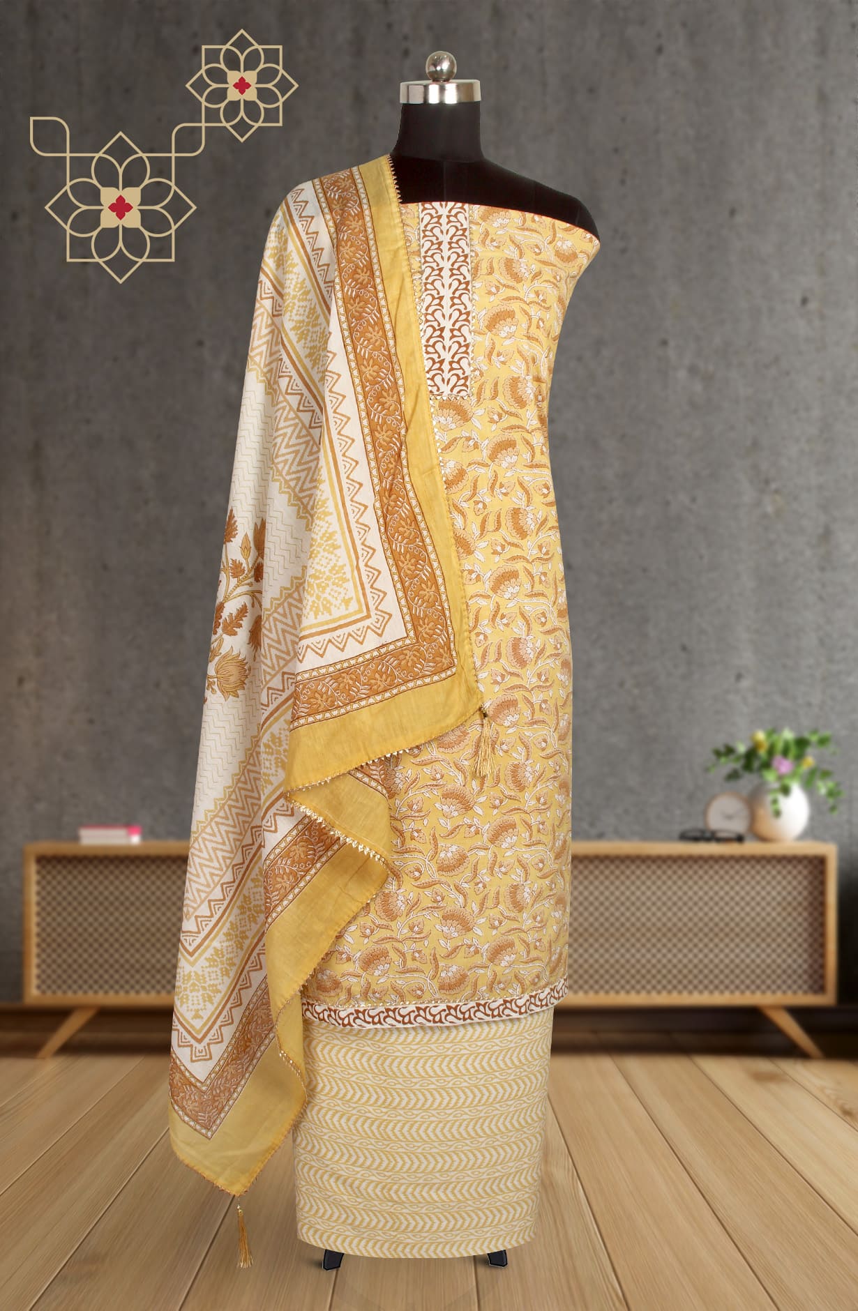 Multicolored Cotton Unstitched Printed Salwar Kameez - PFSCOT4120-3D