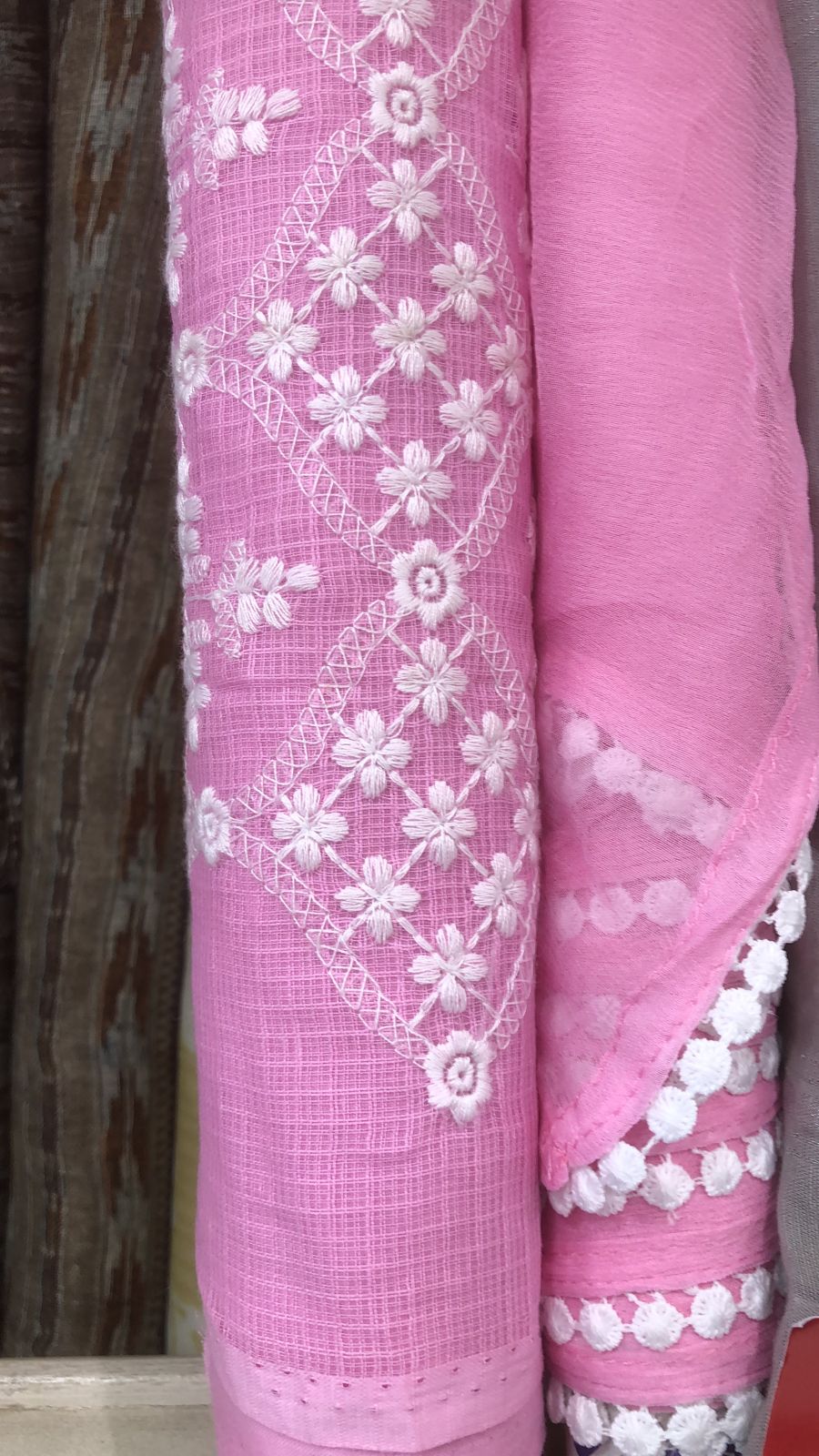 Baby Pink Kota Unstitched Embroidered Salwar Suit with Chiffon Dupatta - PHA1201E