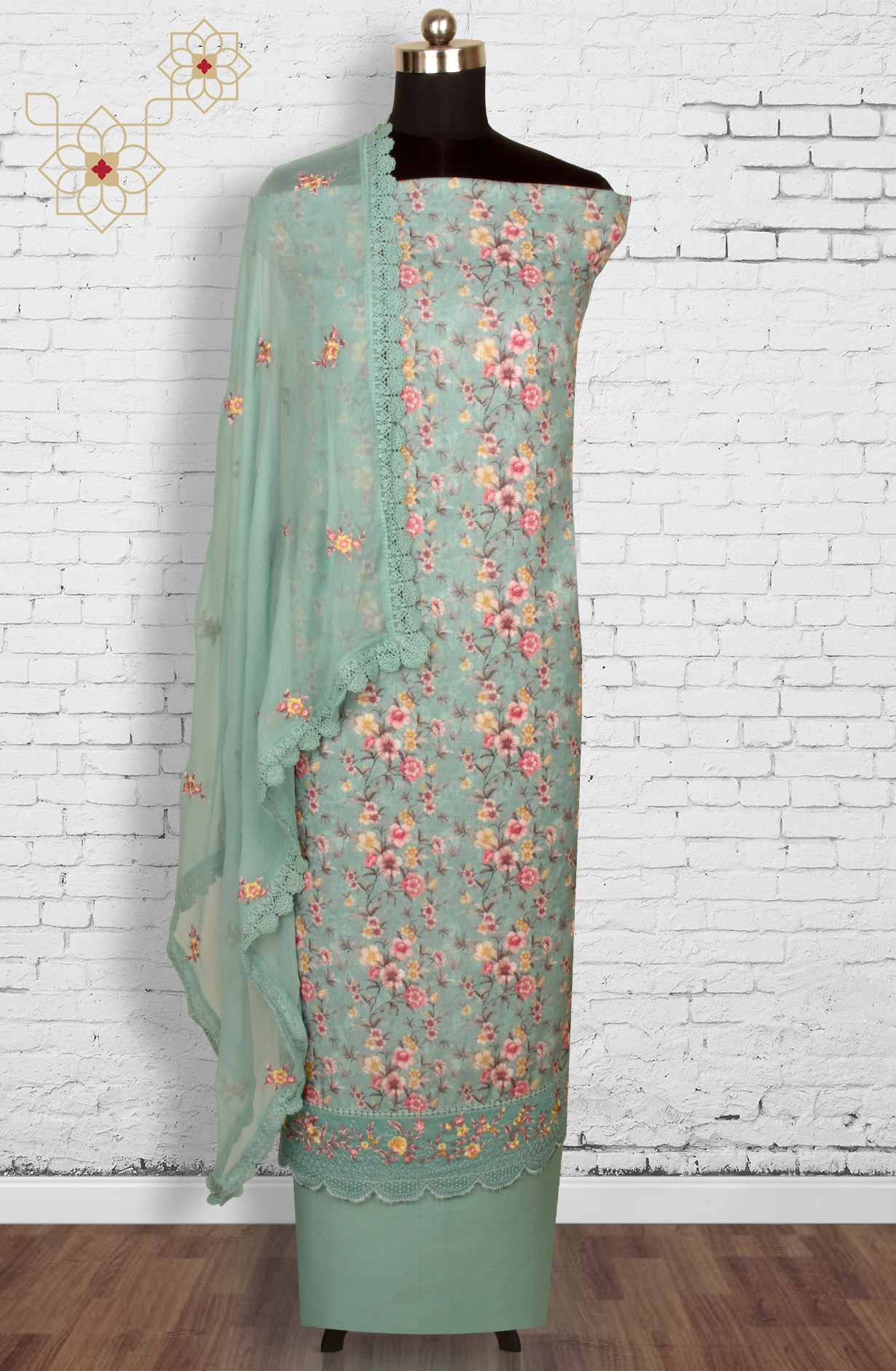 Green Exclusive Cotton Suit-sets with Chiffon Dupatta - PIA1953B