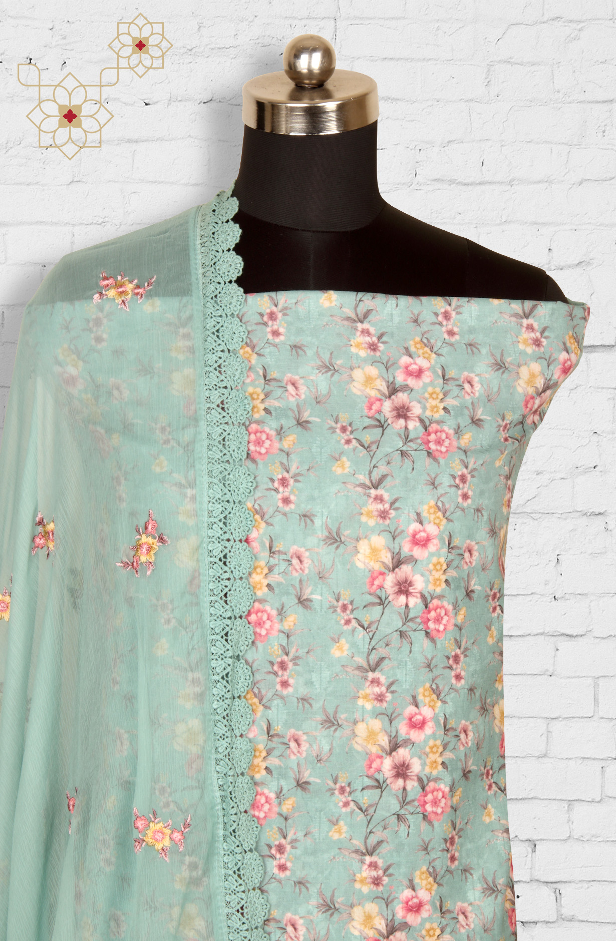 Green Exclusive Cotton Suit-sets with Chiffon Dupatta - PIA1953B