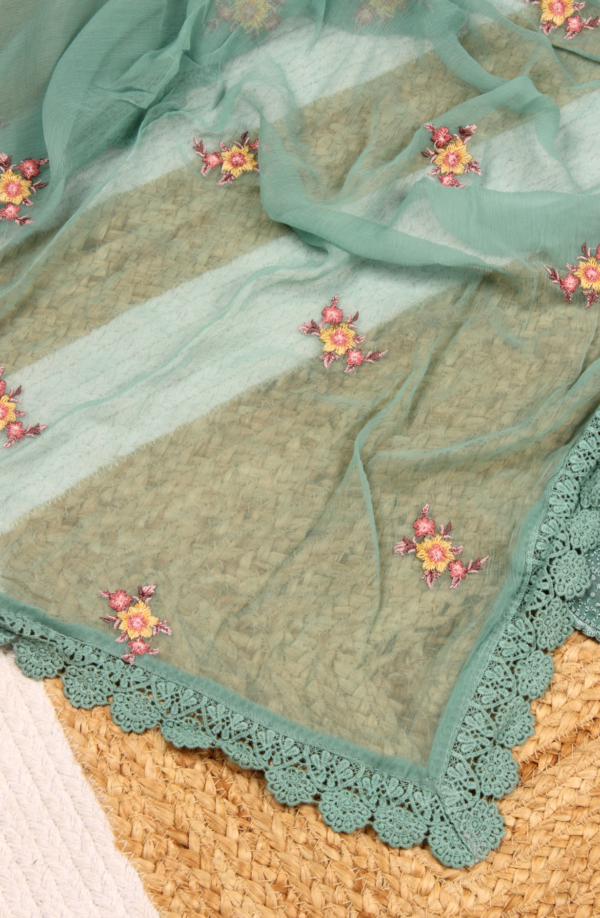 Green Exclusive Cotton Suit-sets with Chiffon Dupatta - PIA1953B