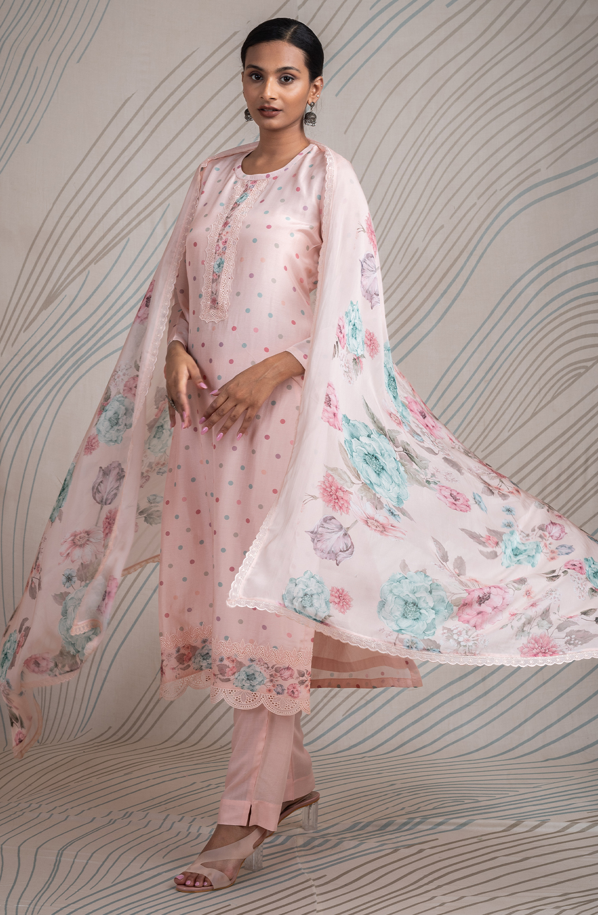 Peach Beautiful Pure Muslin Festive Salwar Kameez with Organza Dupatta - PID2171A