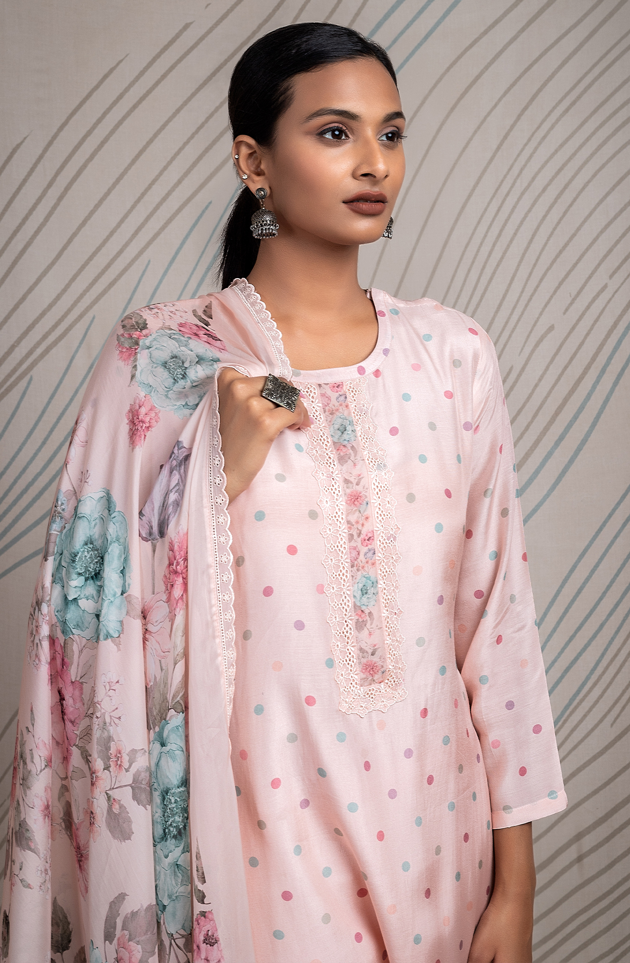 Peach Beautiful Pure Muslin Festive Salwar Kameez with Organza Dupatta - PID2171A