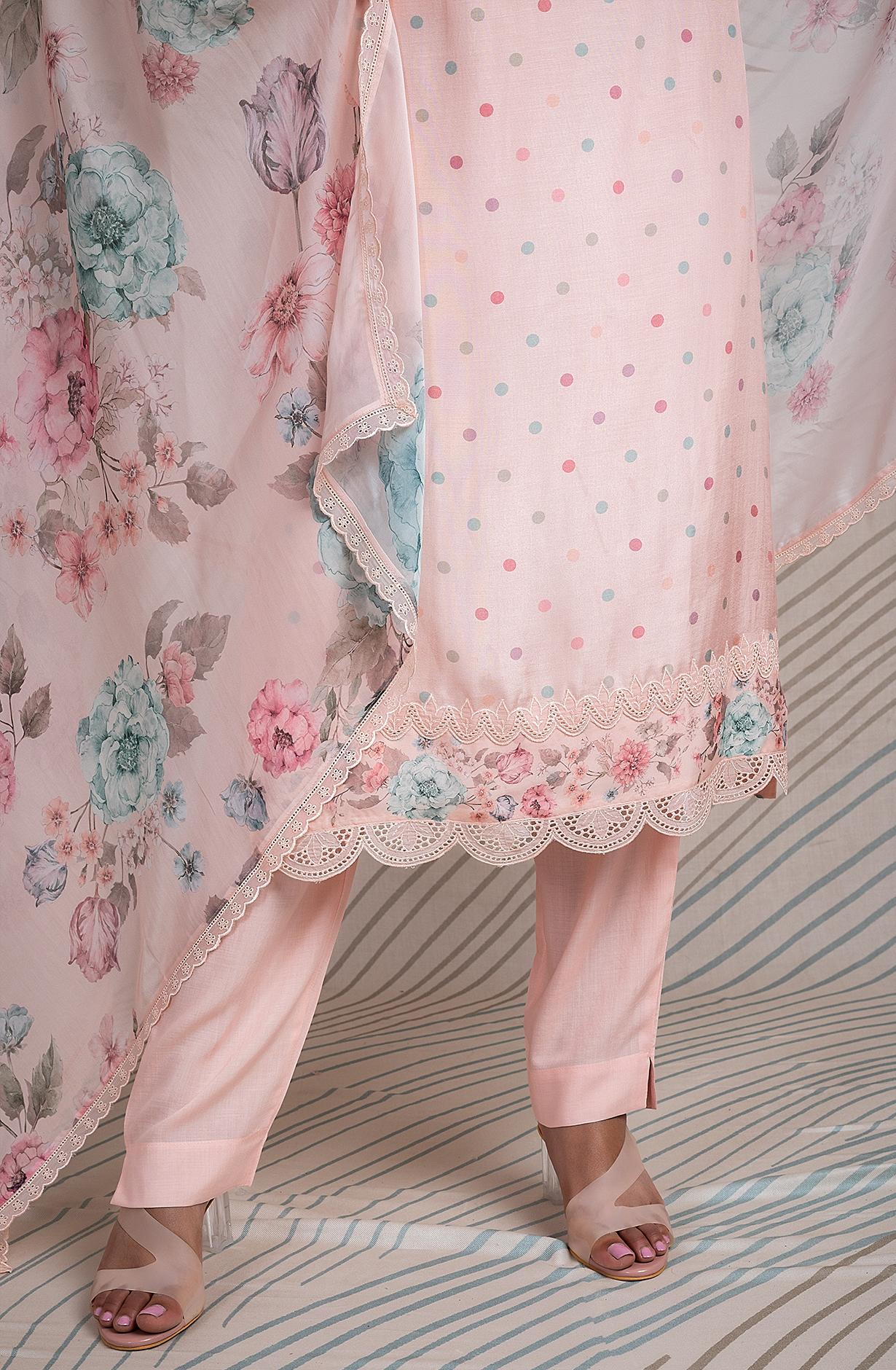 Peach Beautiful Pure Muslin Festive Salwar Kameez with Organza Dupatta - PID2171A