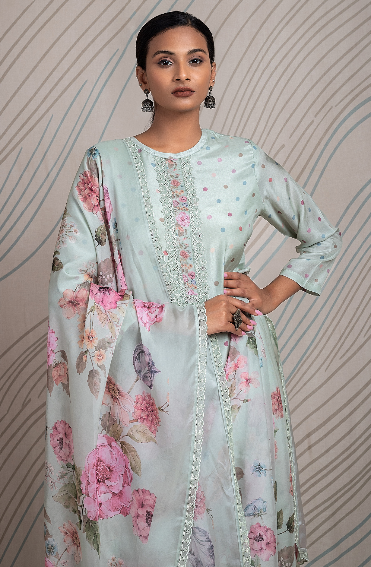 Sea Green Beautiful Pure Muslin Festive Salwar Kameez with Organza Dupatta - PID2171C