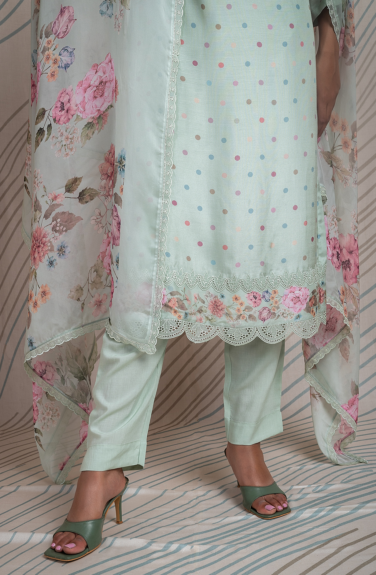 Sea Green Beautiful Pure Muslin Festive Salwar Kameez with Organza Dupatta - PID2171C