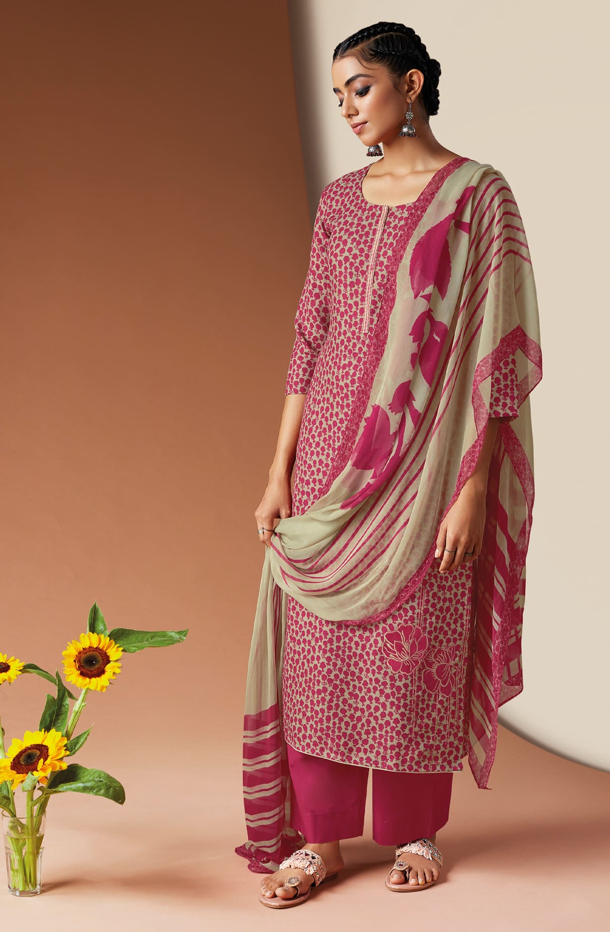 Pink Grey Spun Winterwear Printed Unstitched Salwar Kameez - ANAS1119D