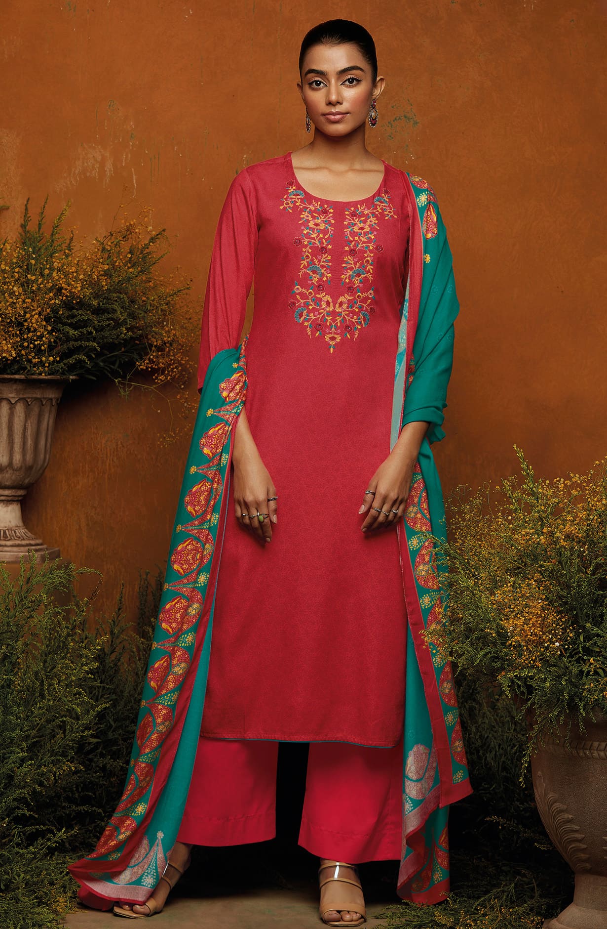 Pink Spun Winterwear Printed Unstitched Salwar Kameez - ARSS1166C