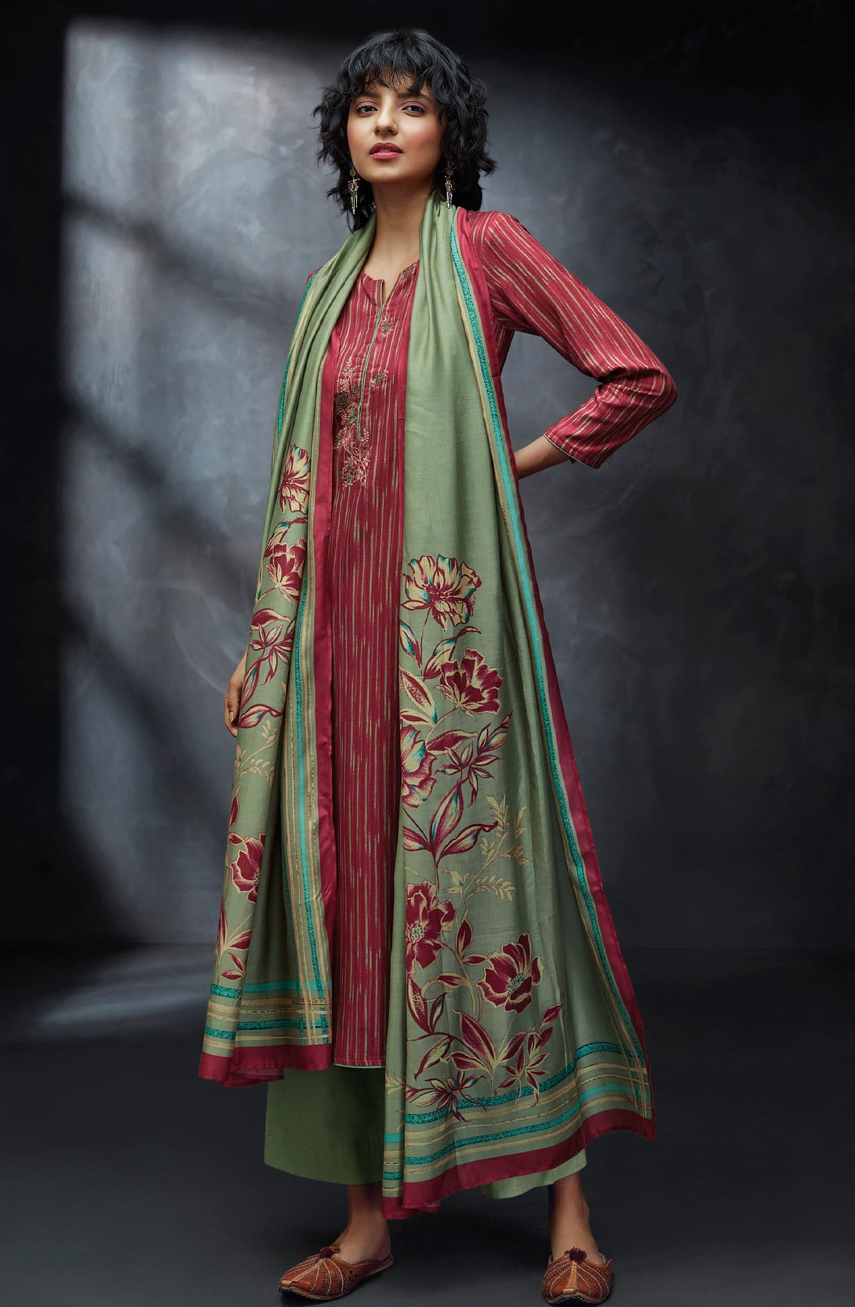 Pink Spun Winterwear Printed Unstitched Salwar Kameez - KEYS1213C