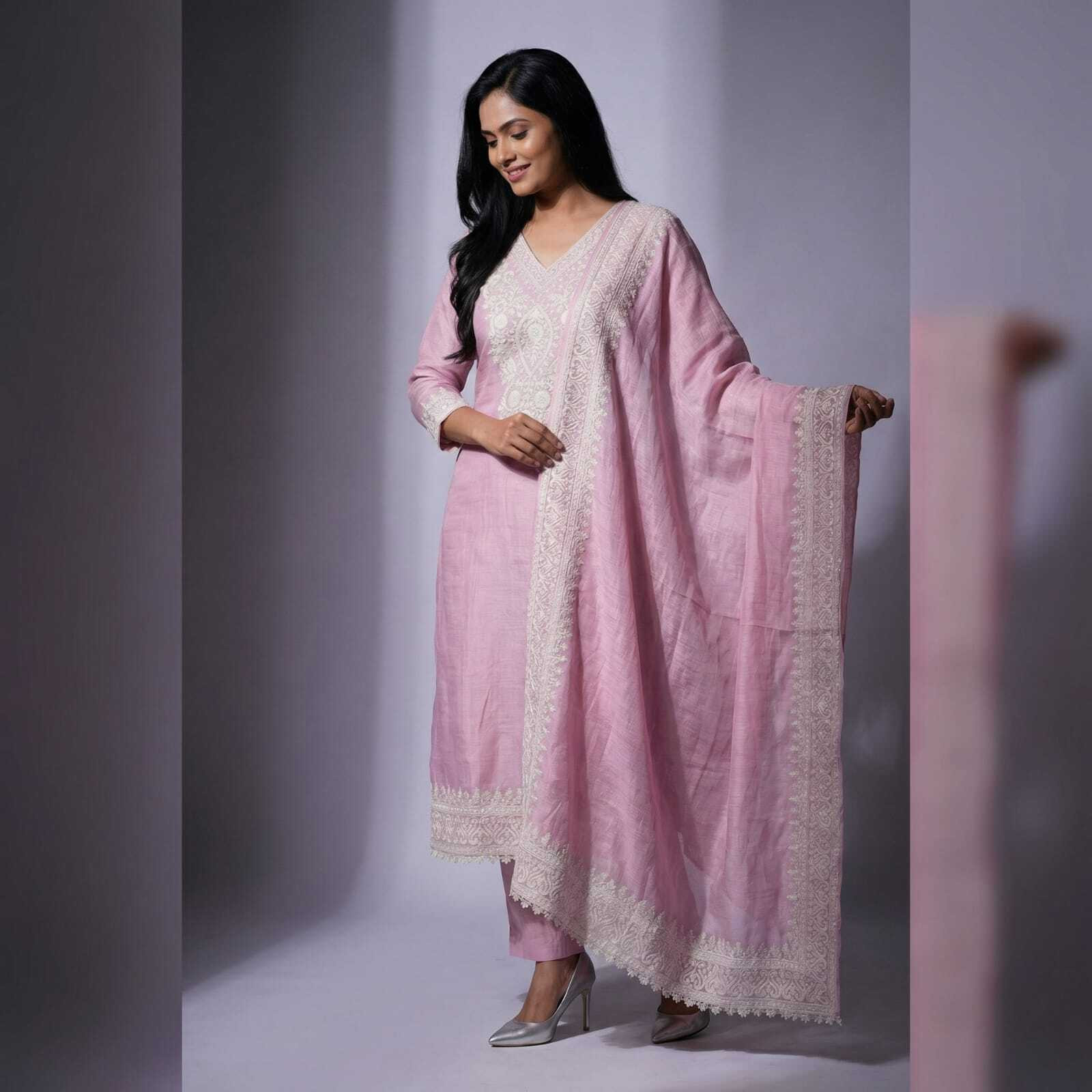 Pink Mul Chanderi Beautiful Suit Set with Dupatta - 117-9148B