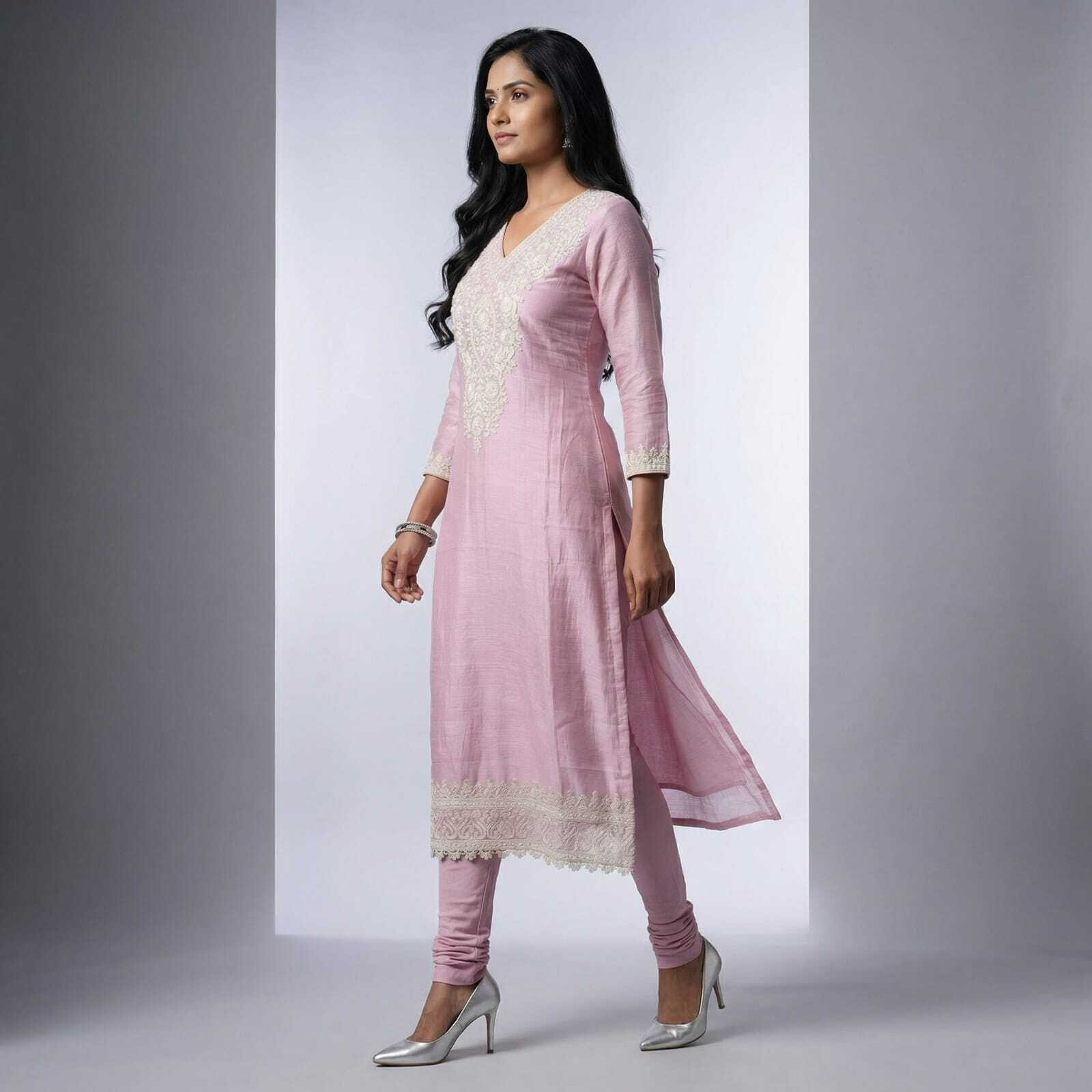 Pink Mul Chanderi Beautiful Suit Set with Dupatta - 117-9148B
