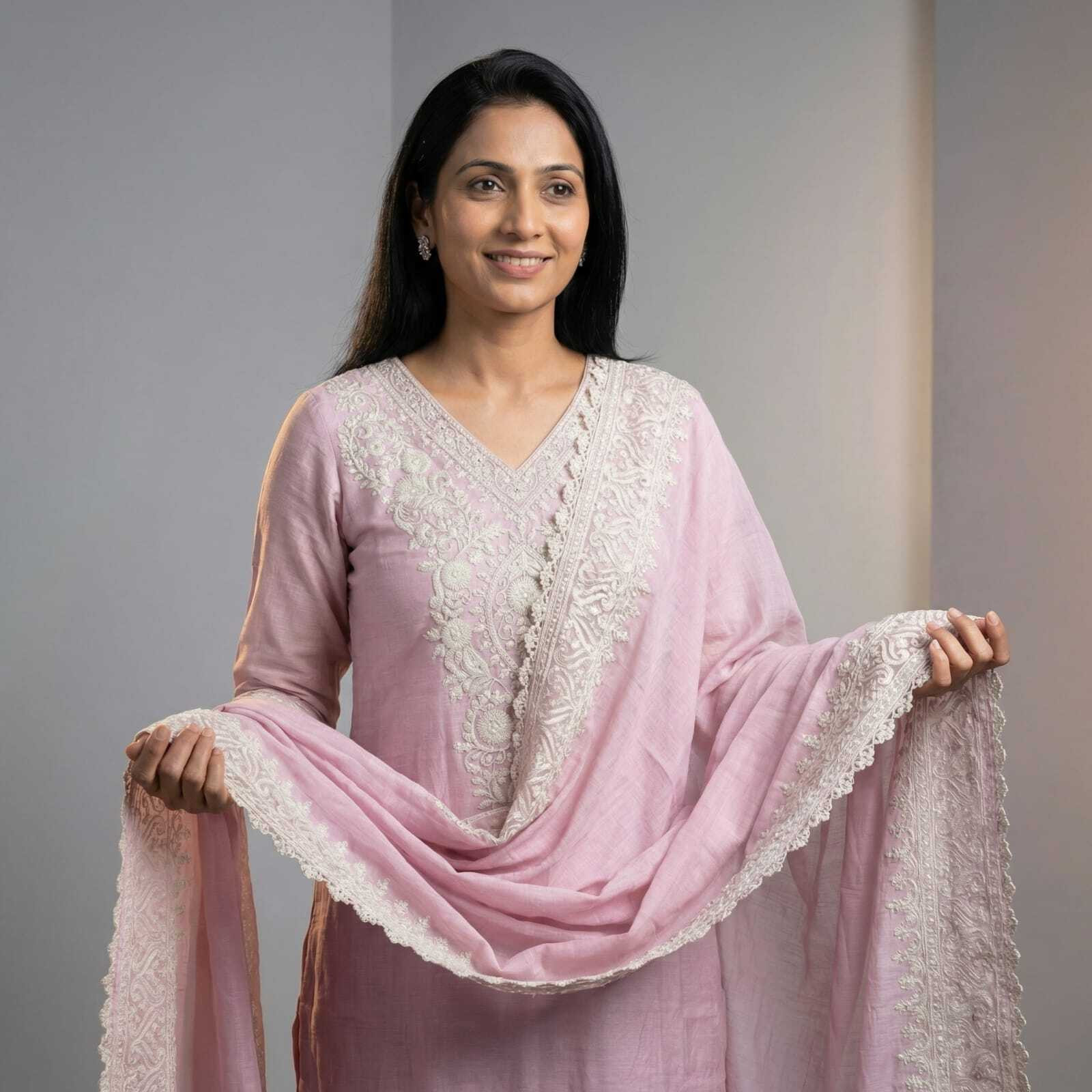 Pink Mul Chanderi Beautiful Suit Set with Dupatta - 117-9148B