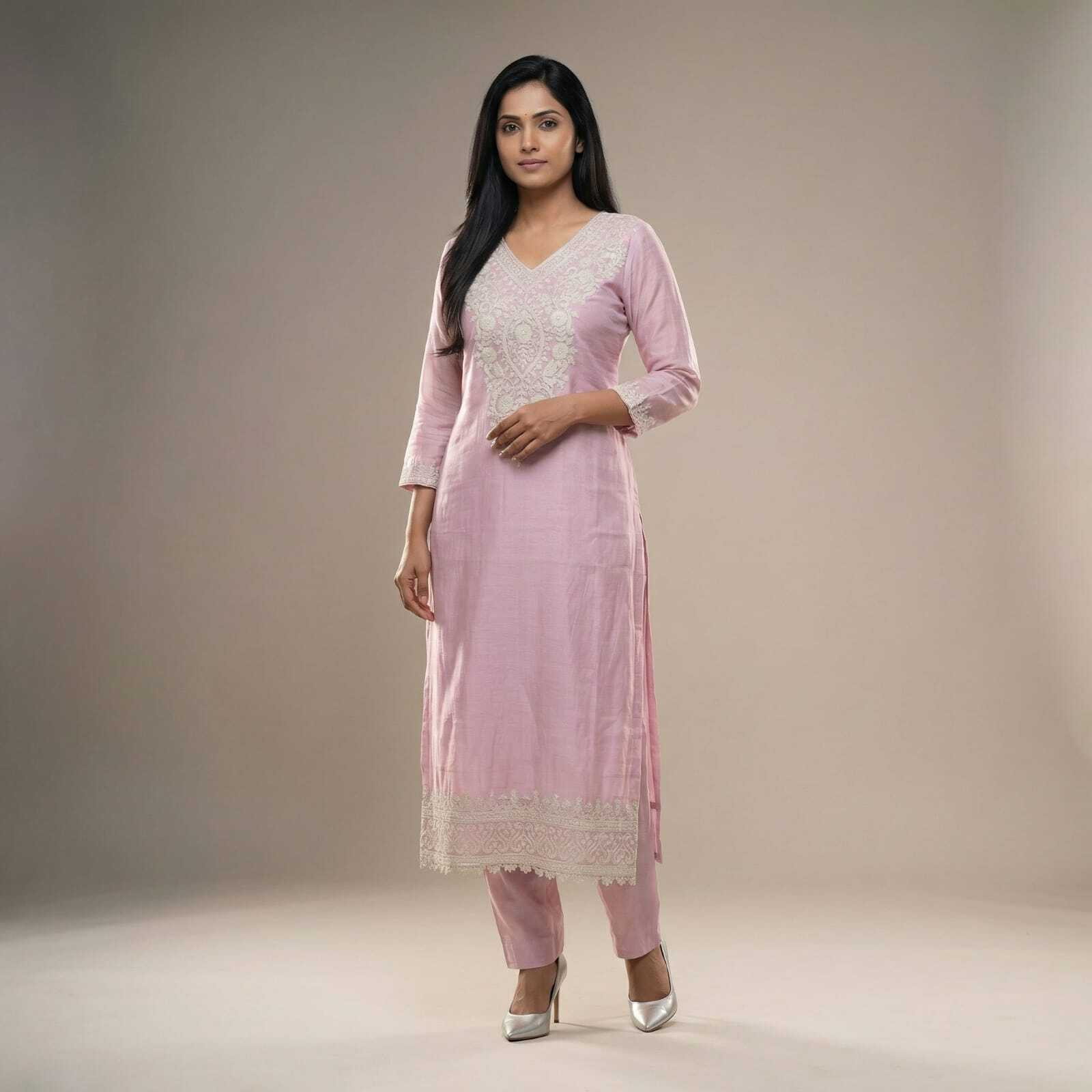 Pink Mul Chanderi Beautiful Suit Set with Dupatta - 117-9148B